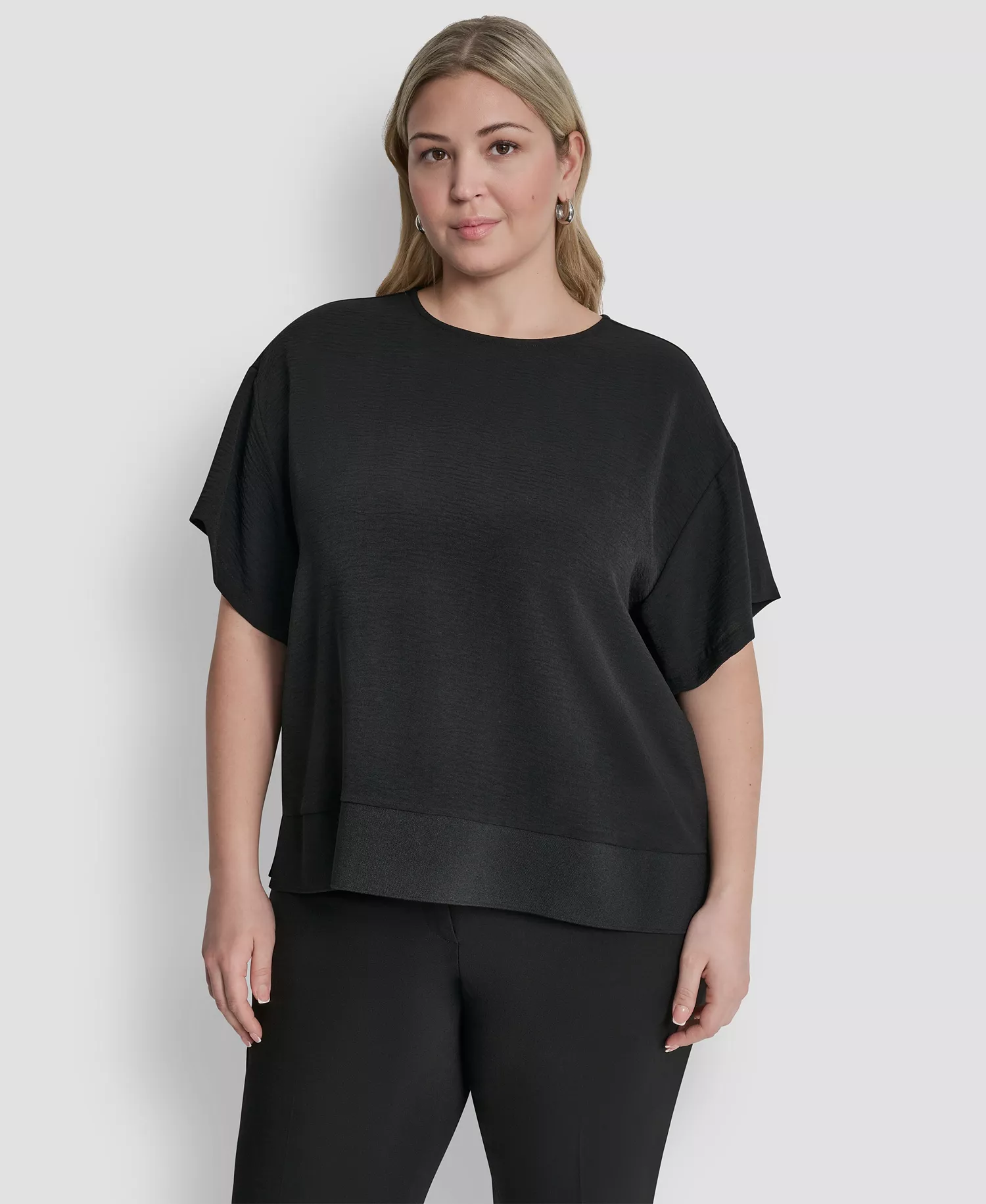 Plus Size Crew Neck Short-Sleeve Top - Black - 1X