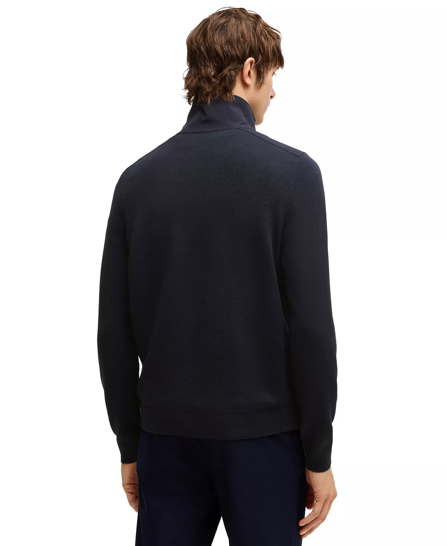 Men's Softshell Trims Zip-Neck Sweater - Dark Blue - L