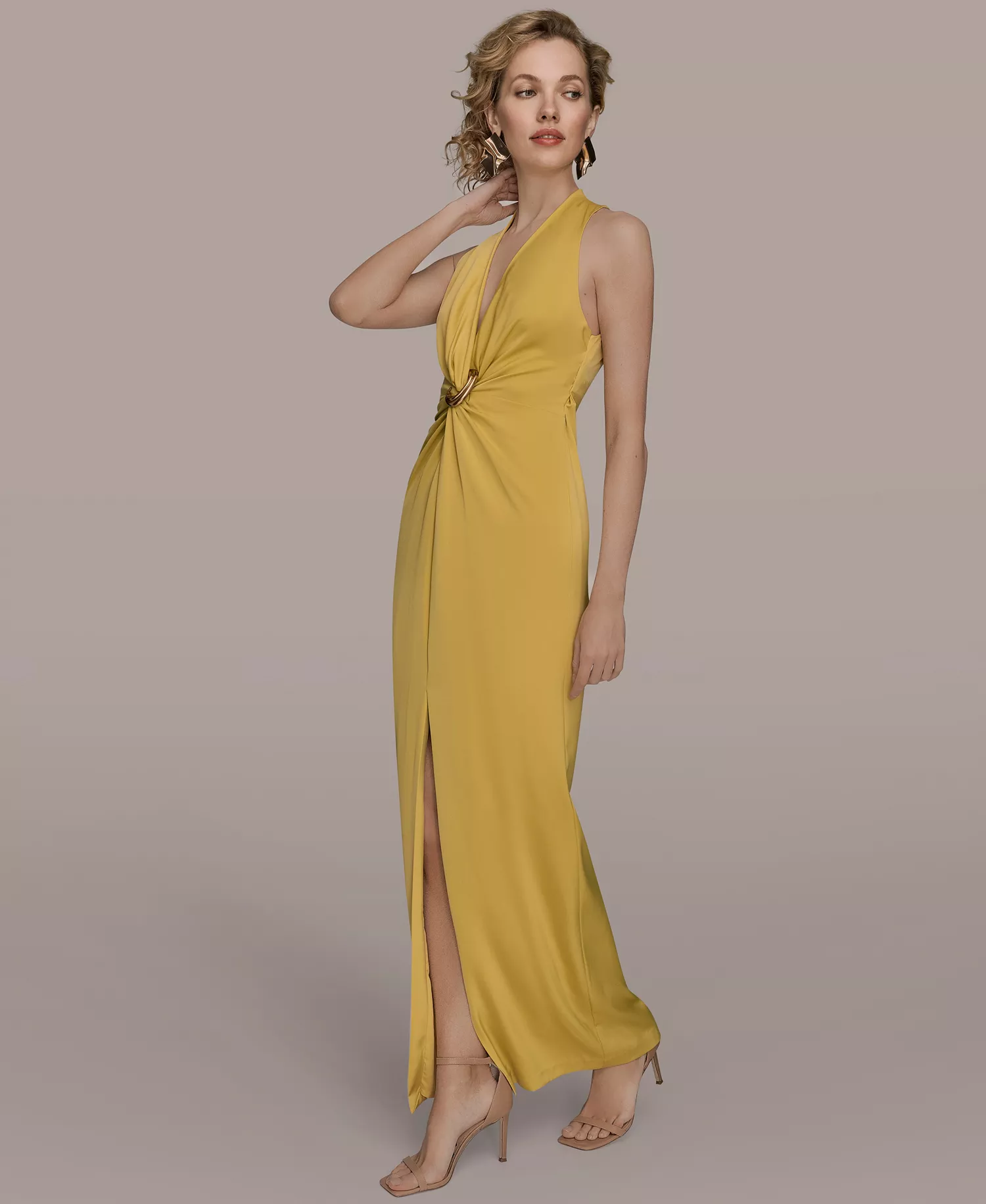 Women's V-Neck Sleeveless Dress - Chartreuse - 10