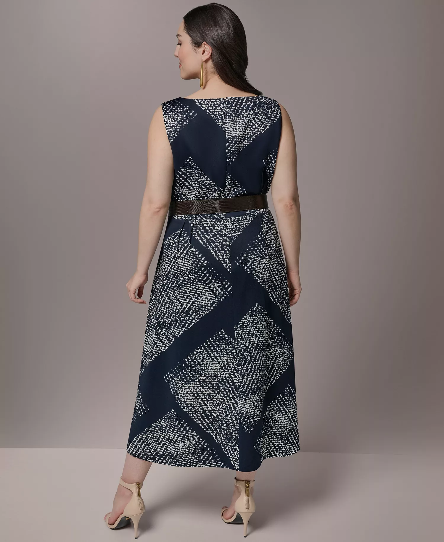 Plus Size Belted Scuba Midi Dress - Nightfall/cream - 14W