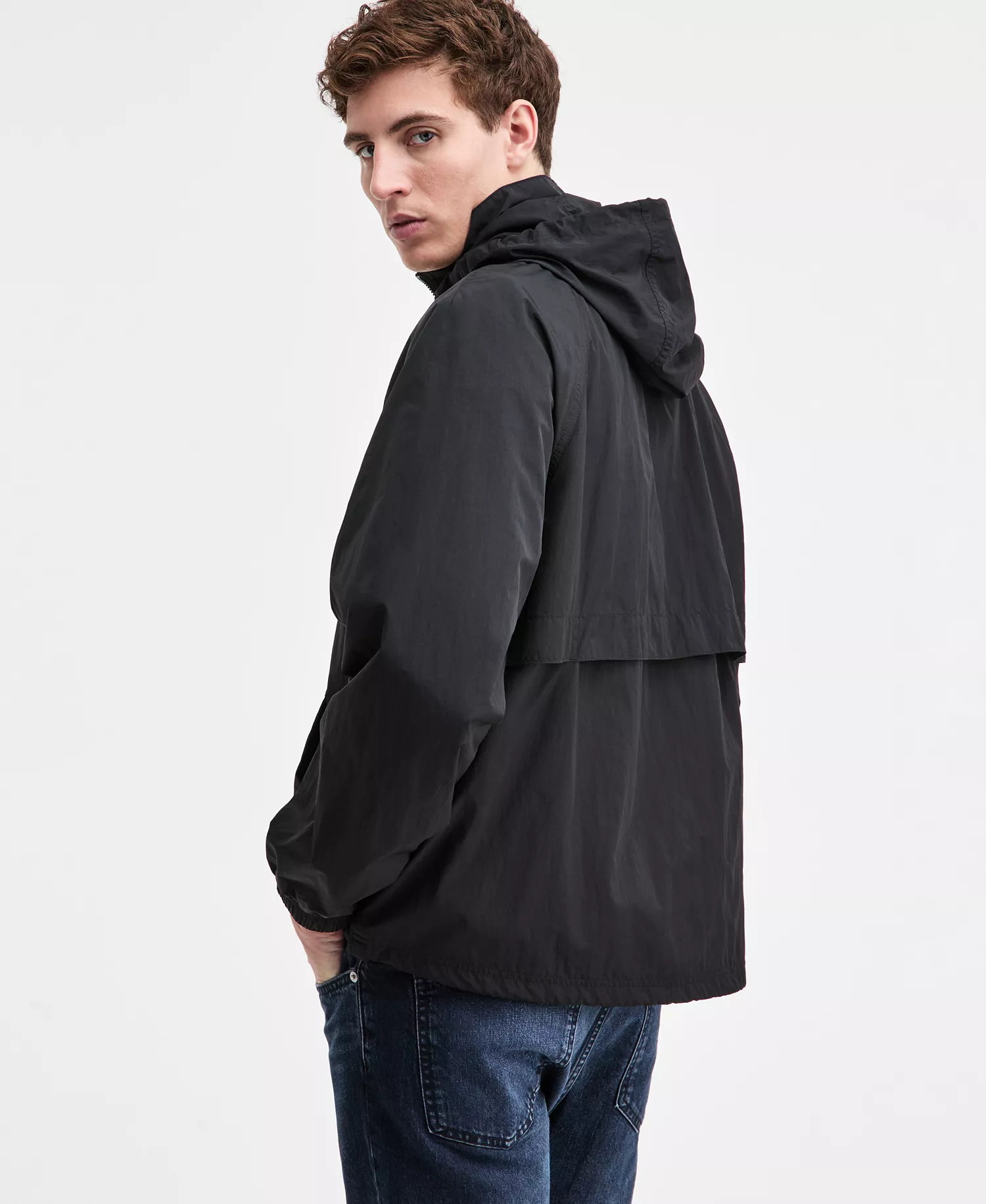 Men's Bento Water-Repellent Crinkle Windbreaker Jacket - Black - 2XL