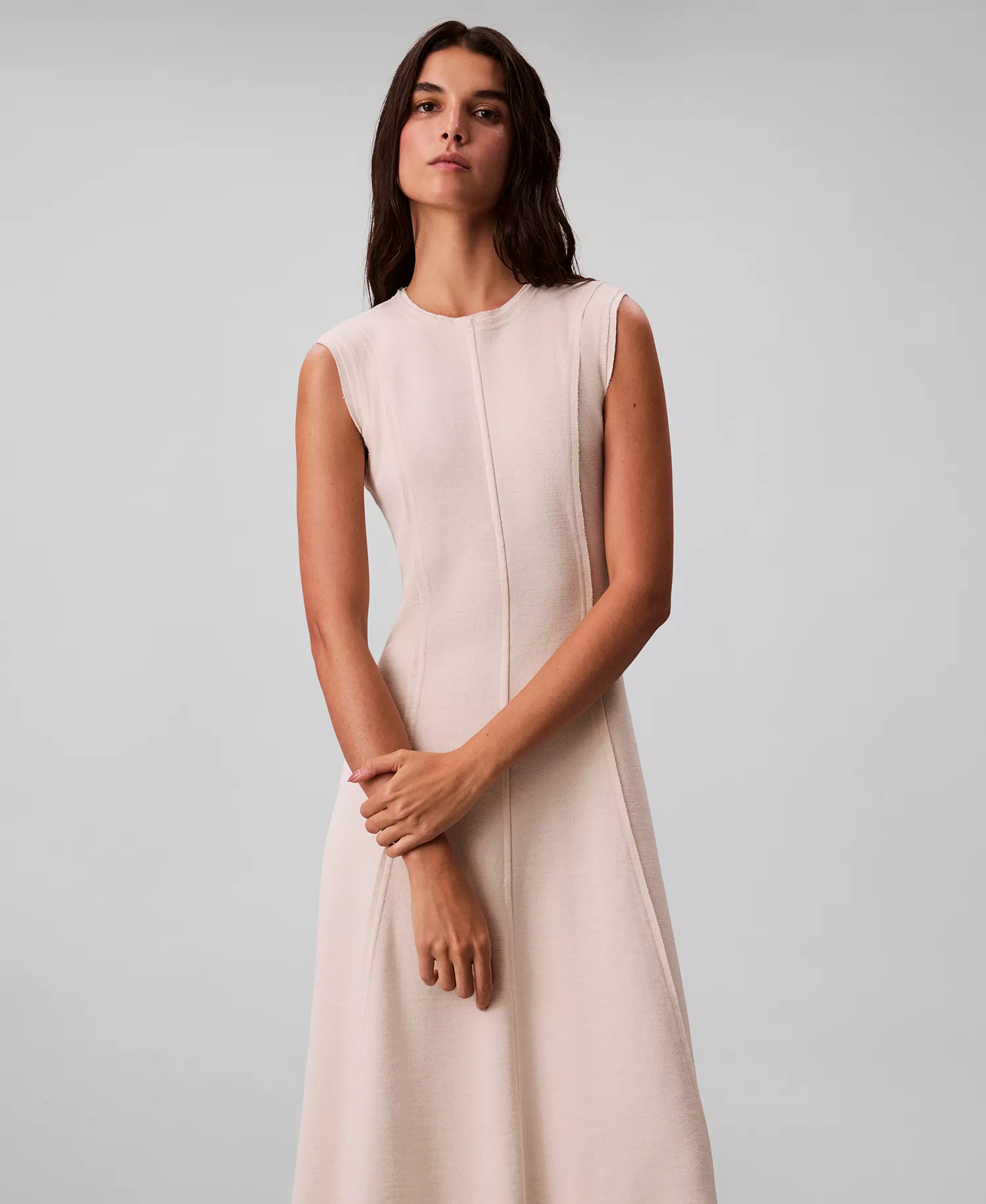 Women's Crewneck Sleeveless Midi Dress - Birch - L