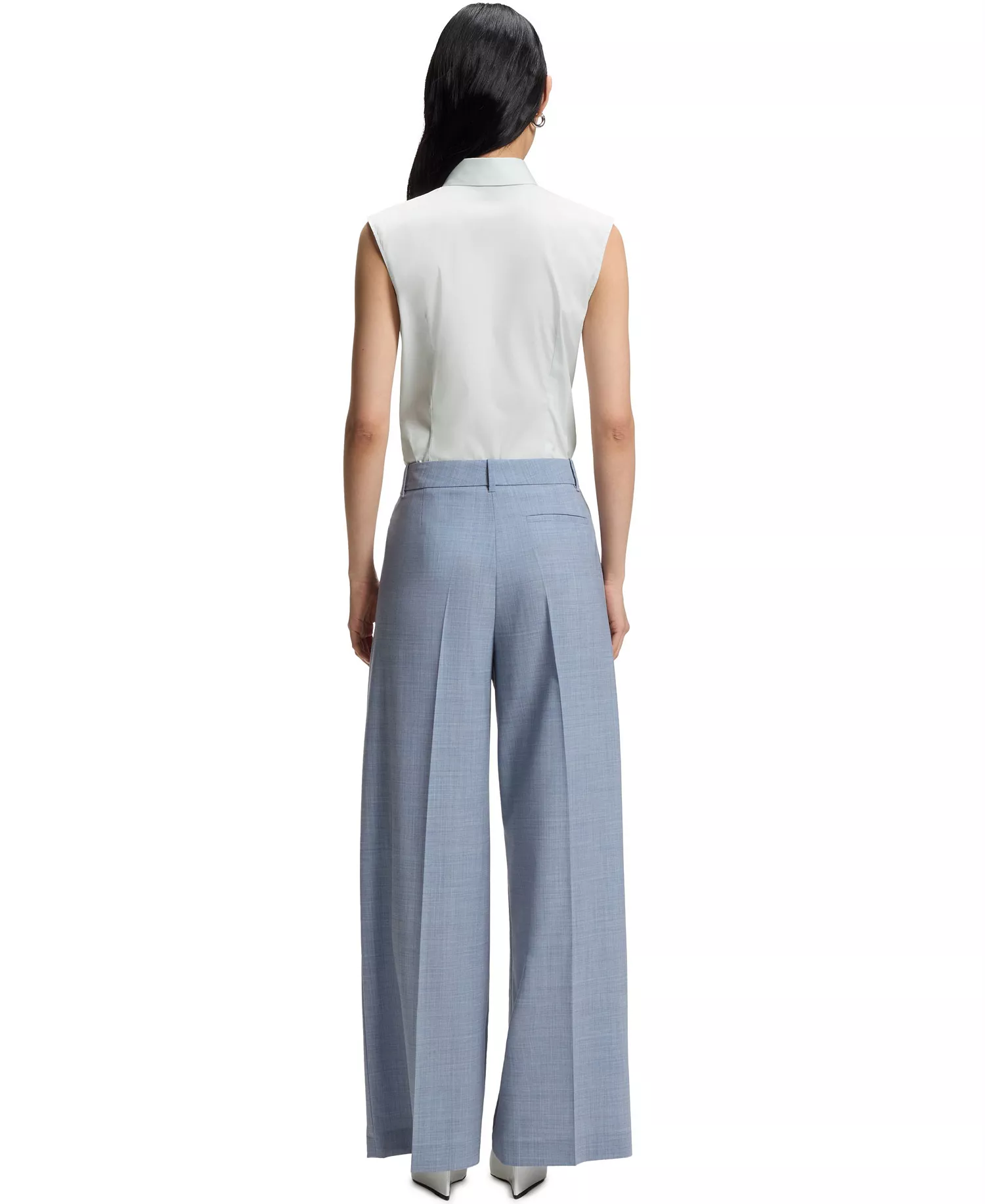 BOSS by Women's Stretch-Cotton Blend Sleeveless Slim-Fit Blouse - Open Blue - 10