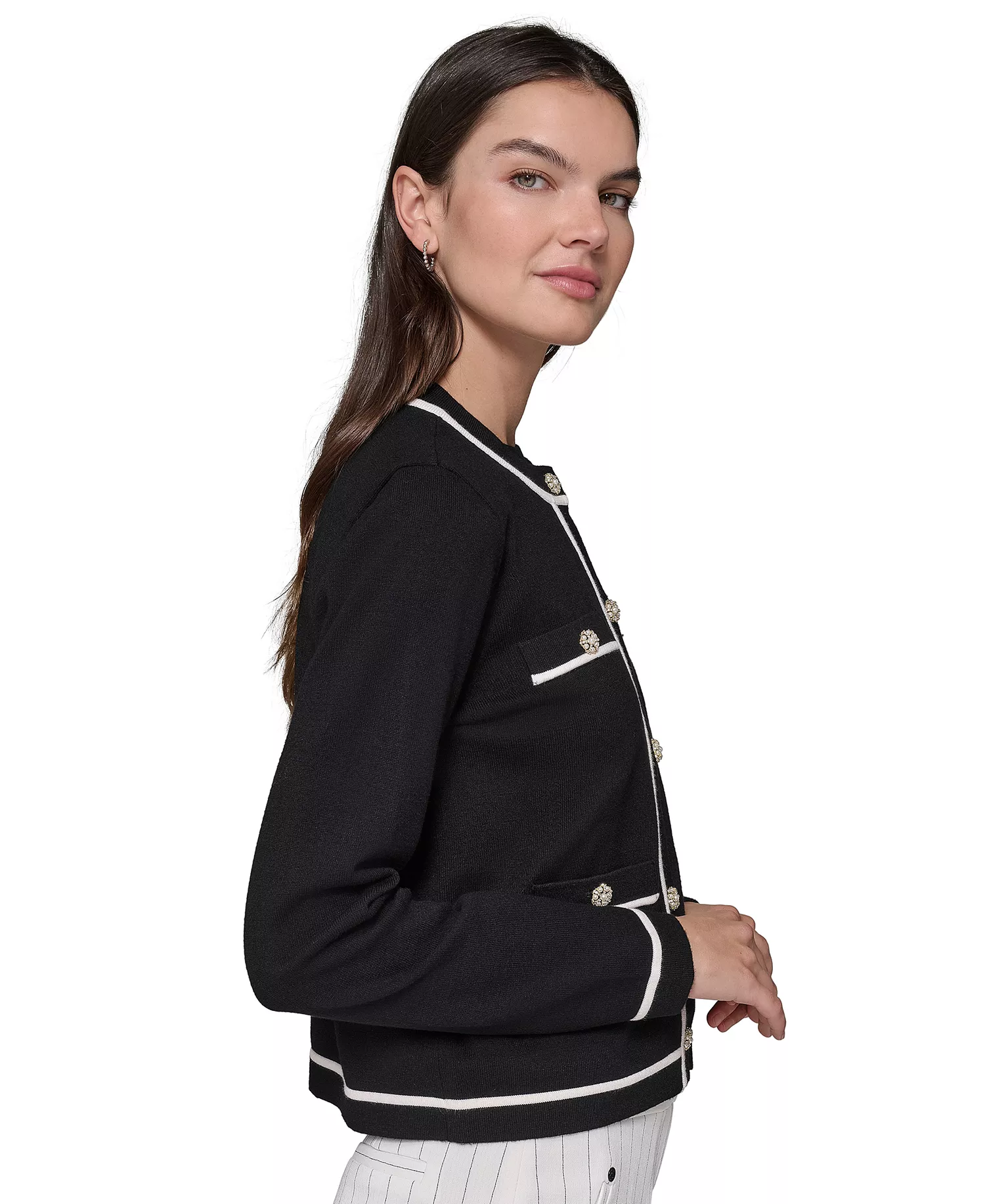 Women's Four-Pocket Crewneck Cardigan - Black - L