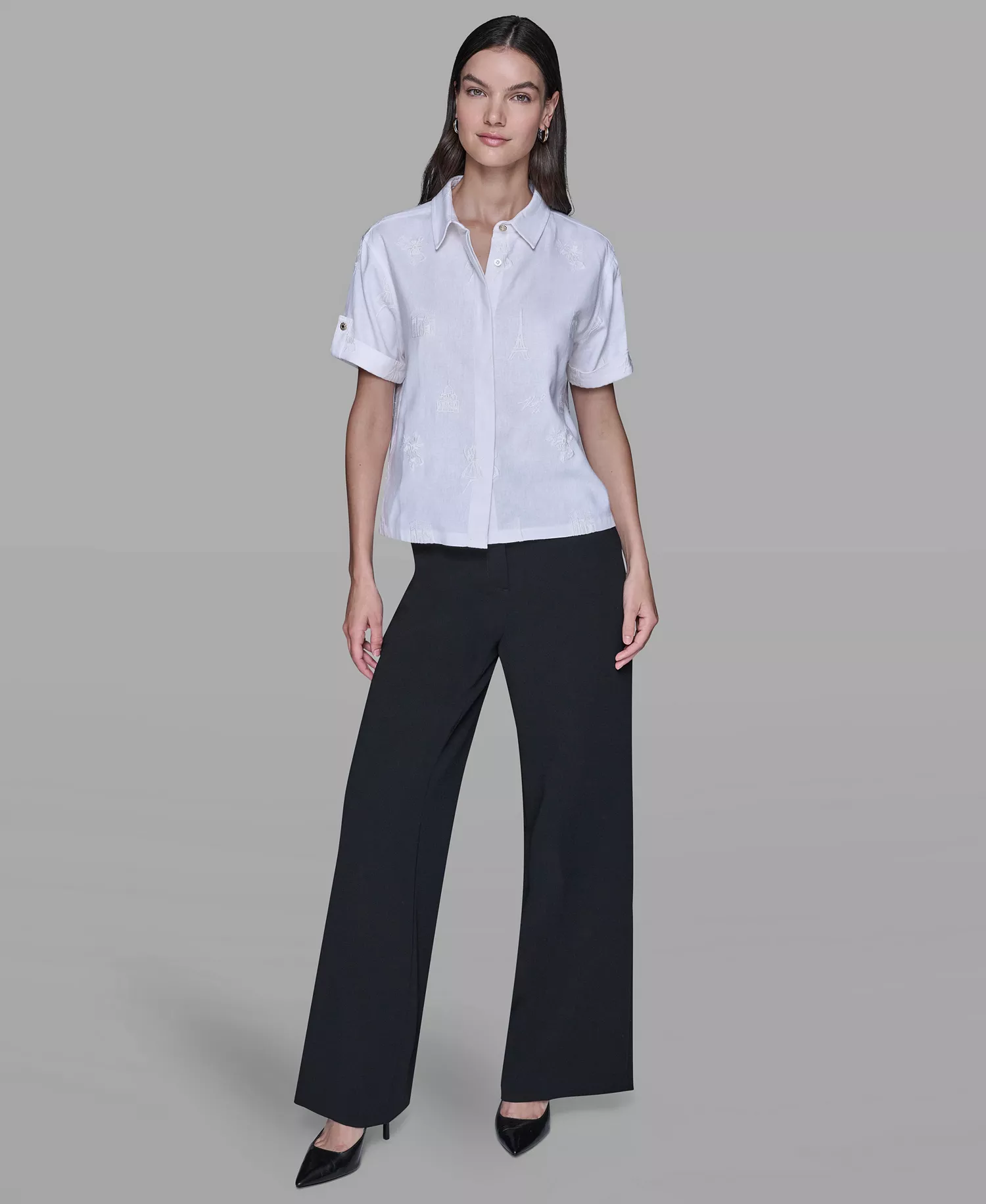 Women's Tonal Embroidered Top - Soft White - L