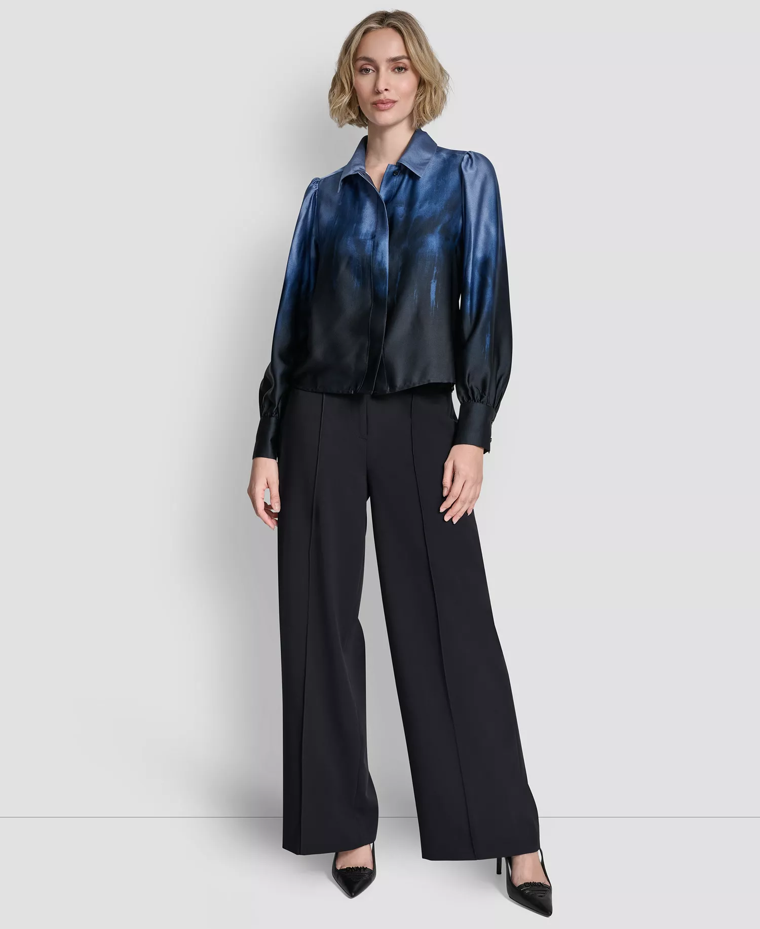Women's Balloon-Sleeve Blouse - Hudson Blue/liberty Sky - L