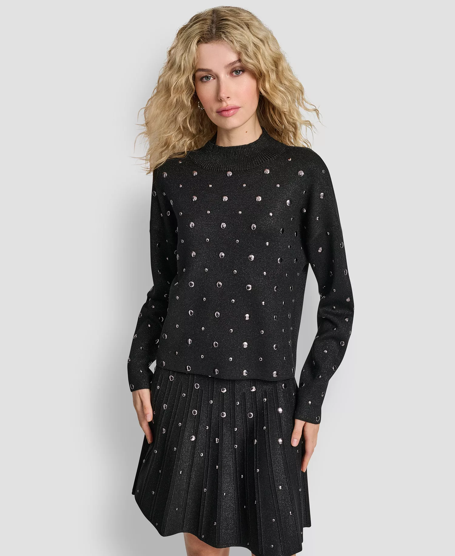 Women's Studded Pull On Sweater - Black - XL