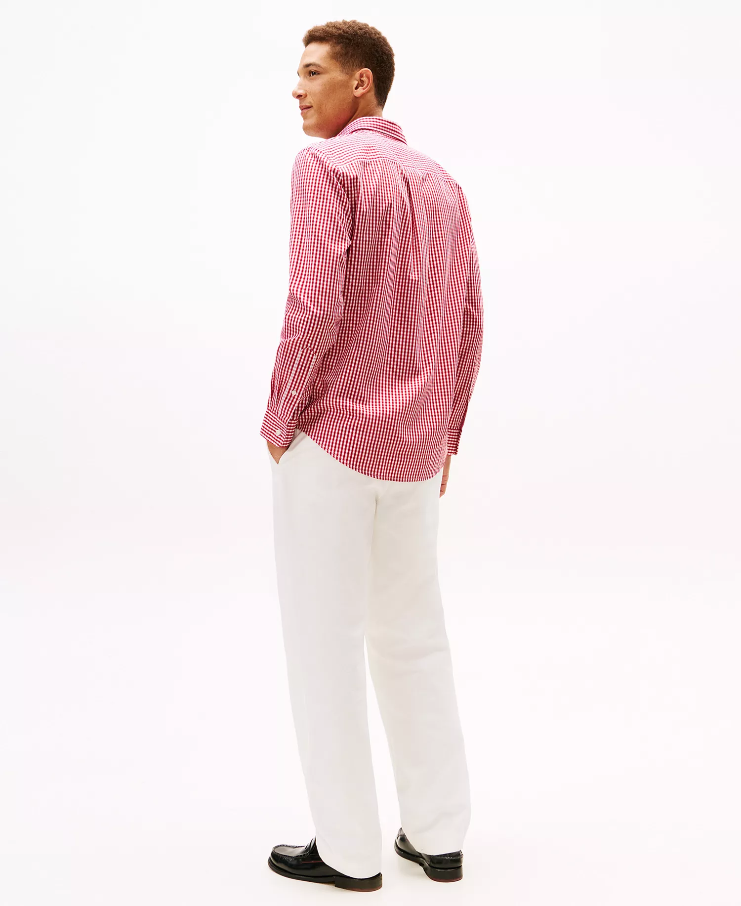 Men's Flex Poplin Big Gingham Shirt - Medium Red / Check - L