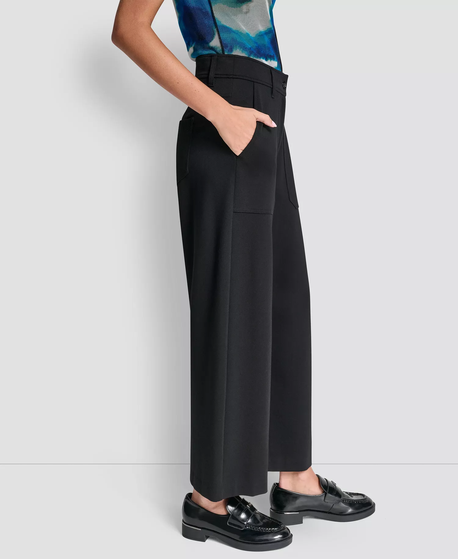 Women's Wide-Leg Cropped Ponte Pants - Black - L
