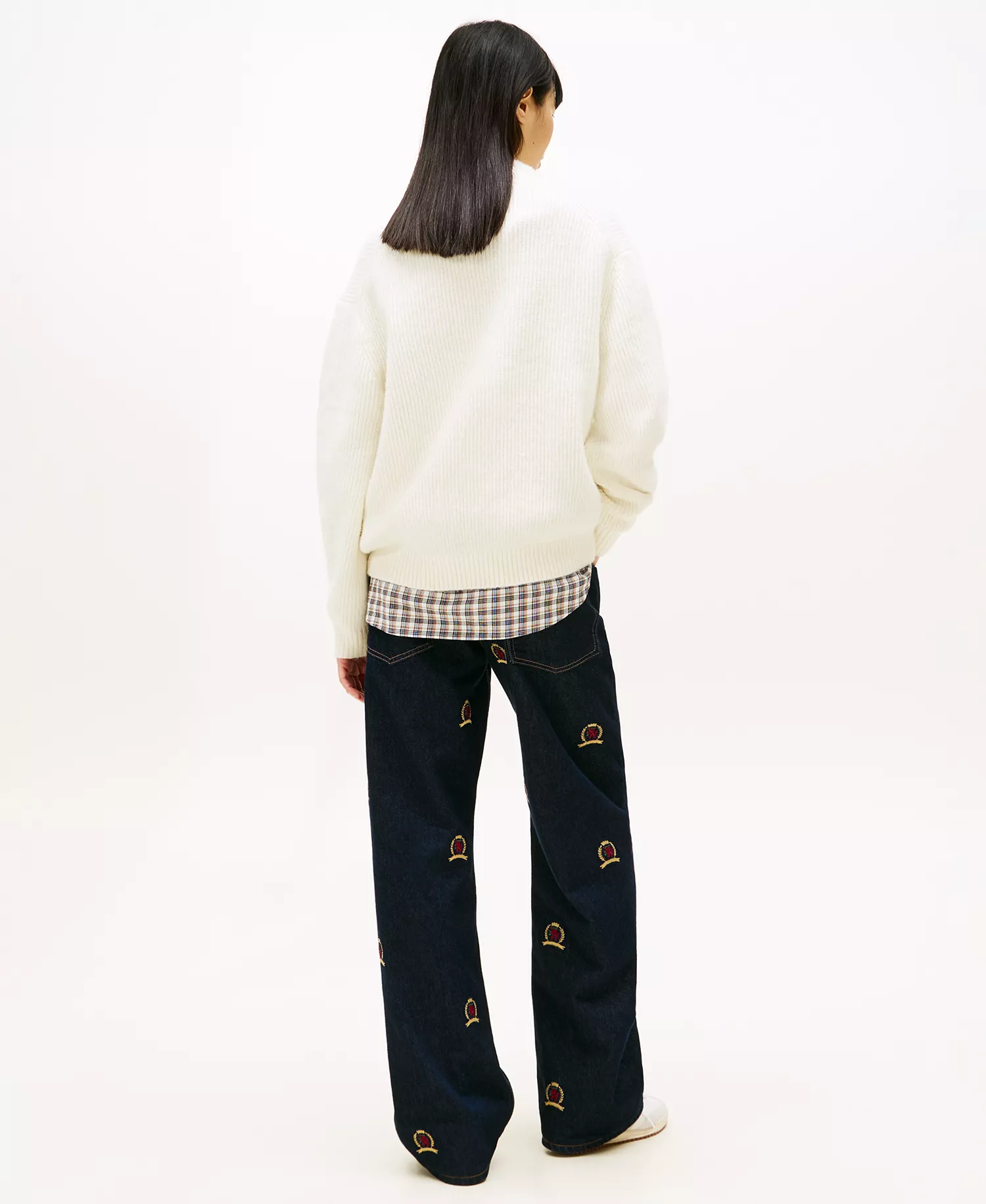 Women's Mock Neck Badge Sweater - Ancient White - L