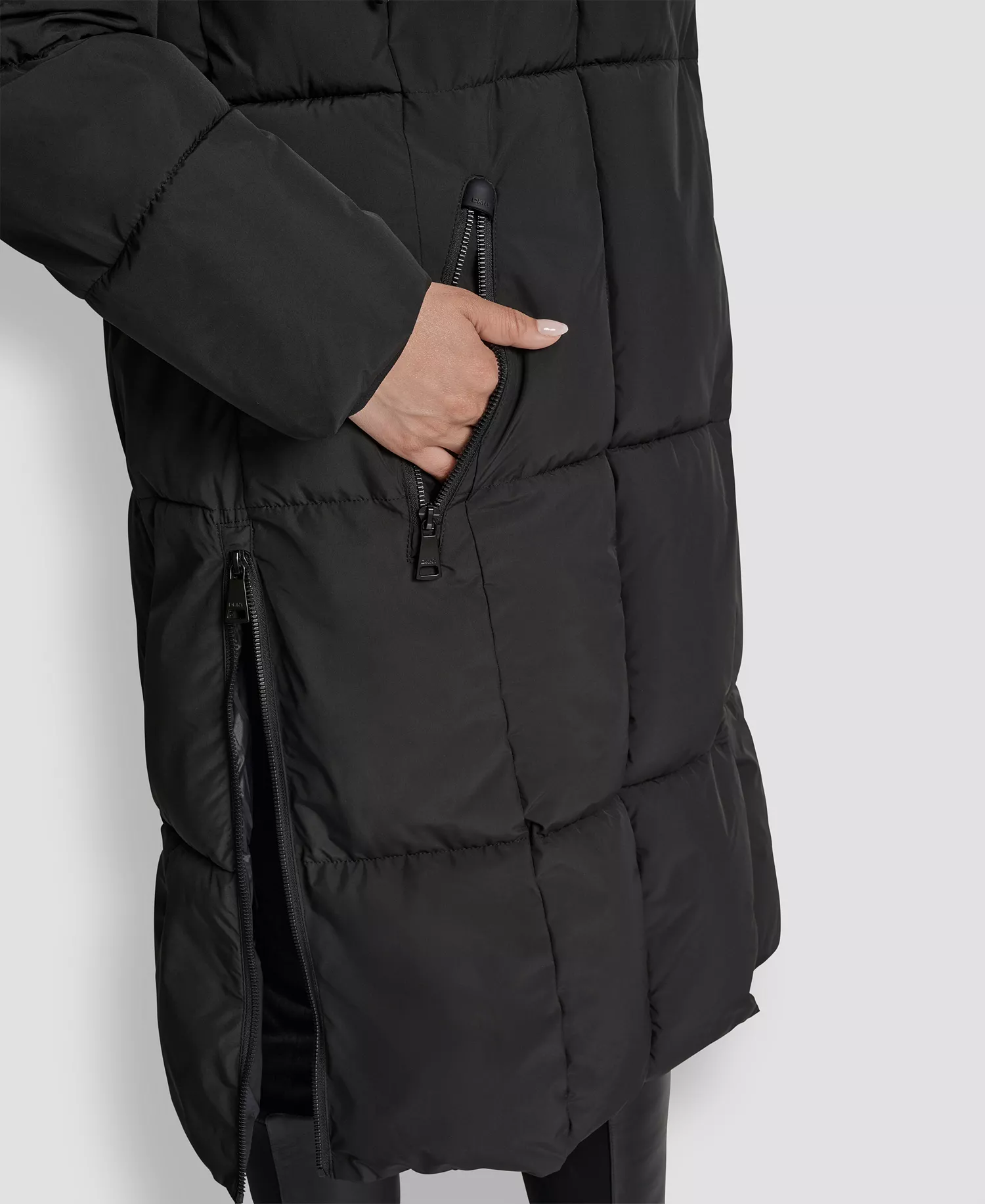 Women's Zip-Front Stand Collar Coat - Black - L