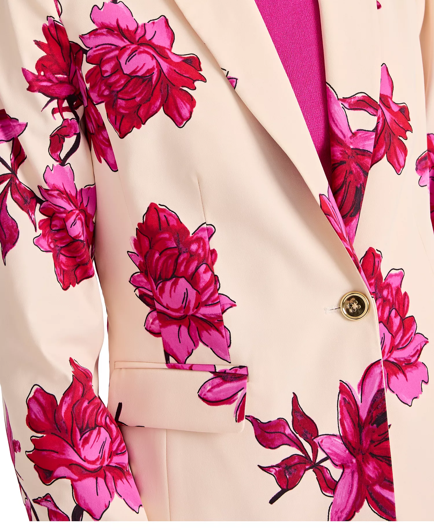 Women's Notch Collar Printed Blazer - Vanilla Red Floral - 10