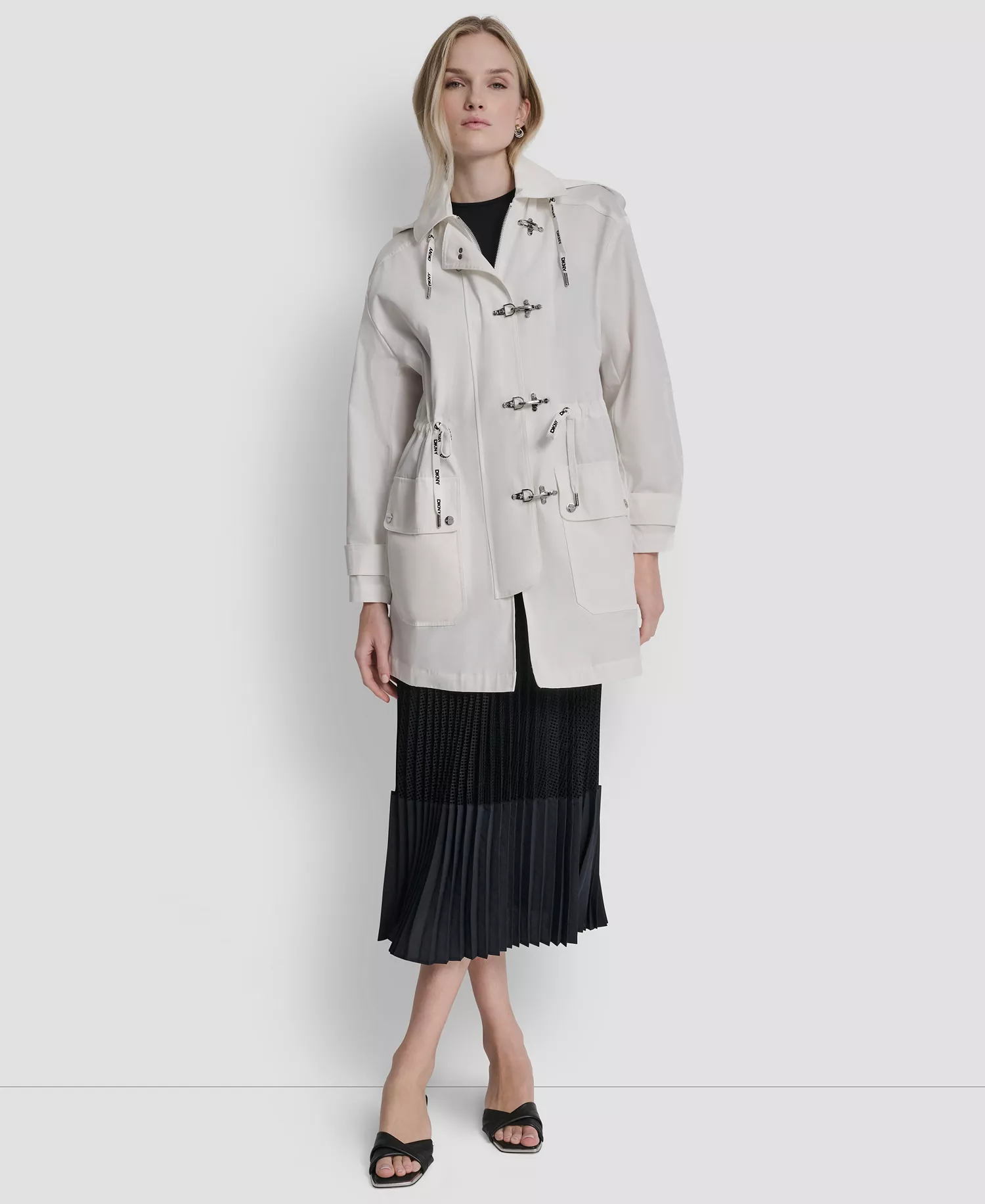 Women's Fire Clasp Anorak Hooded Metal Toggle Jacket - Ivory - L