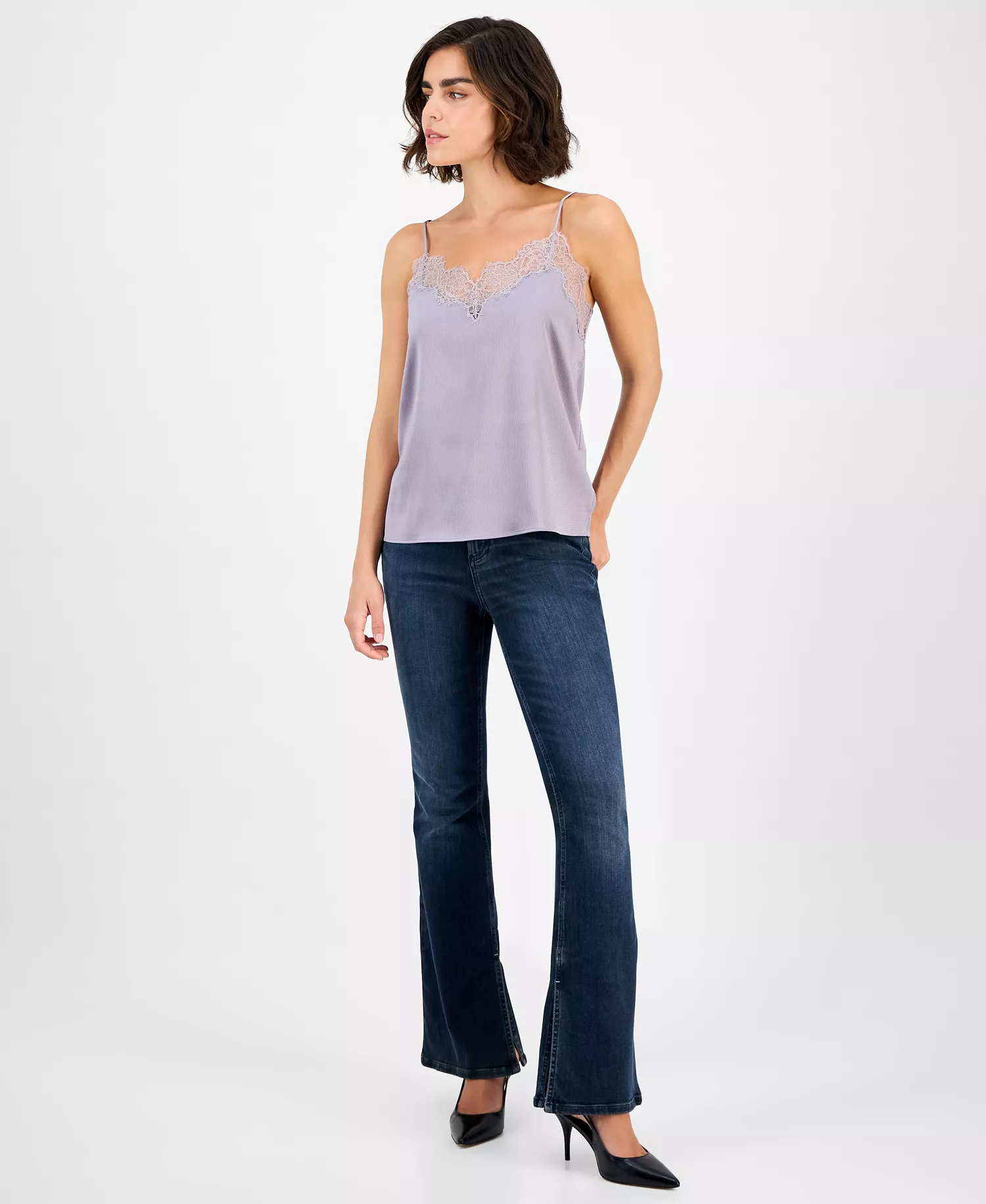 Women's Lace-Trim Hammered Satin Tank - Lt/pas Pur - 10