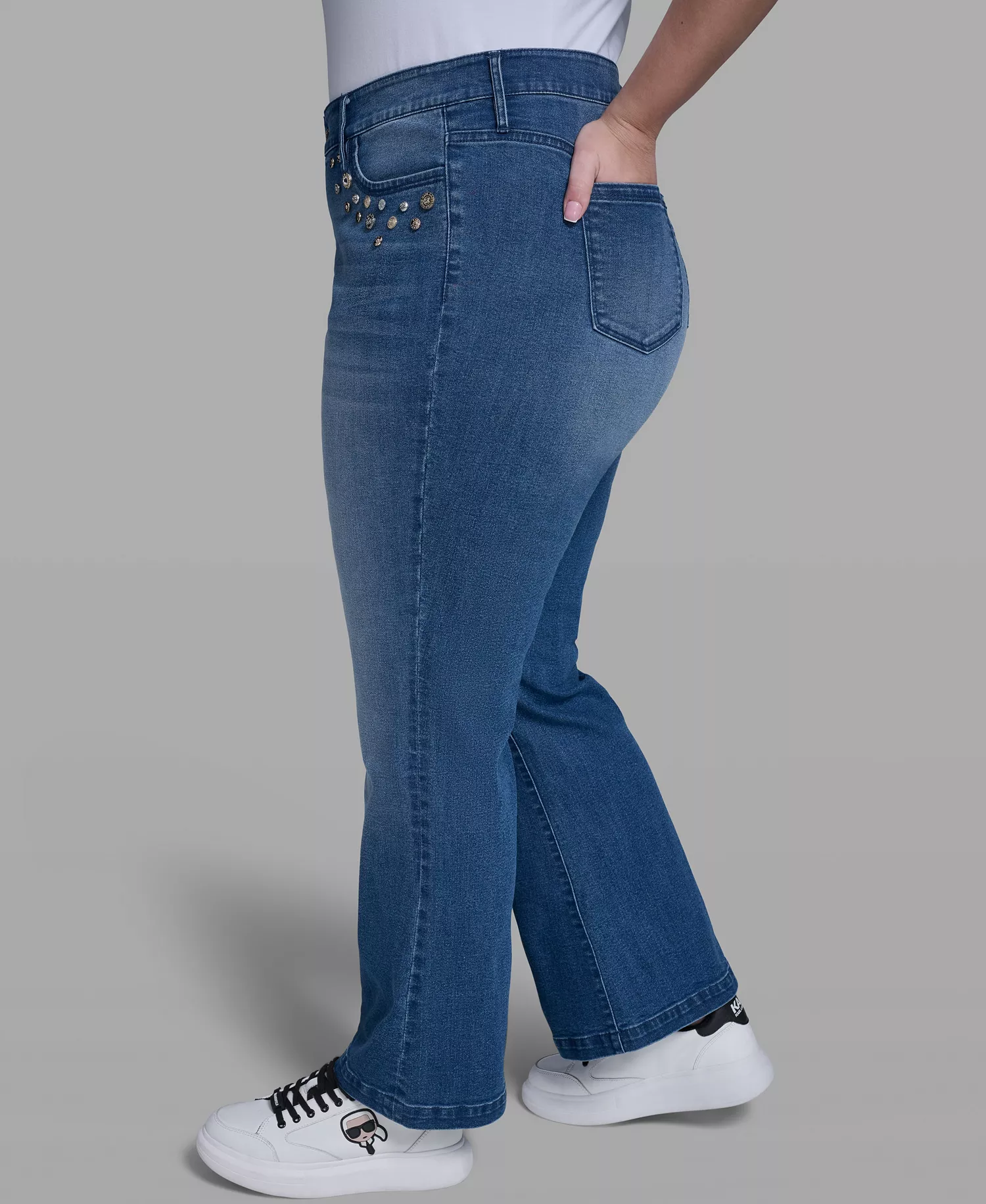 Plus Size Multi Coin Pocket Denim Jeans - Steel Blue - 14W