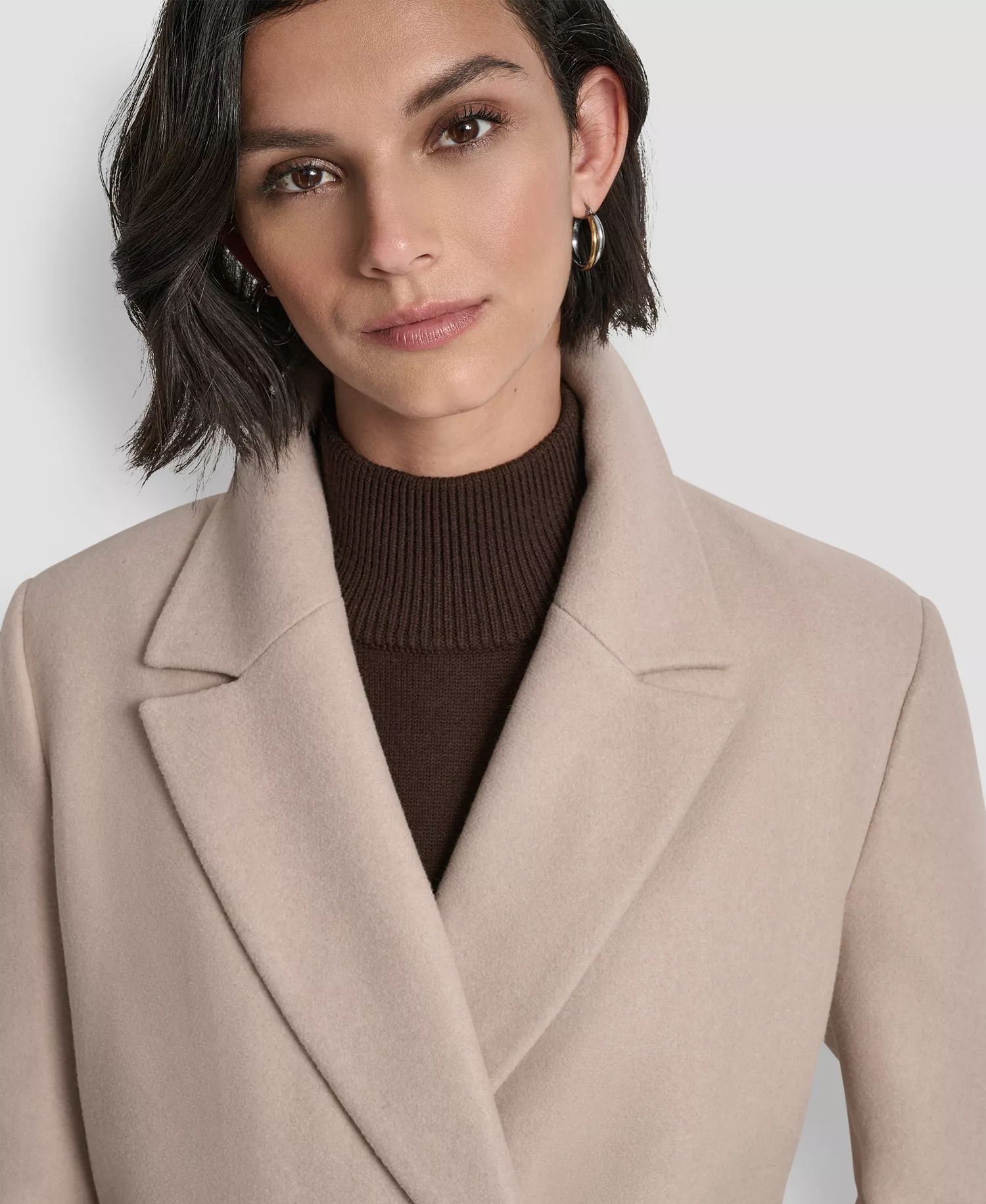 Women's Double-Breasted Notch Collar Coat - Beige Melange - L