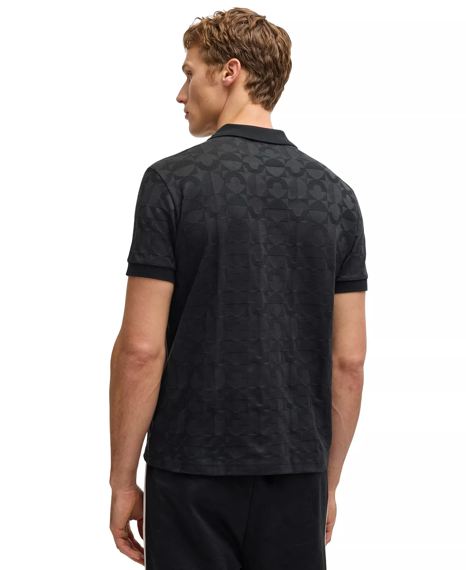 Men's Jacquard Circle Polo Shirt - Black - M
