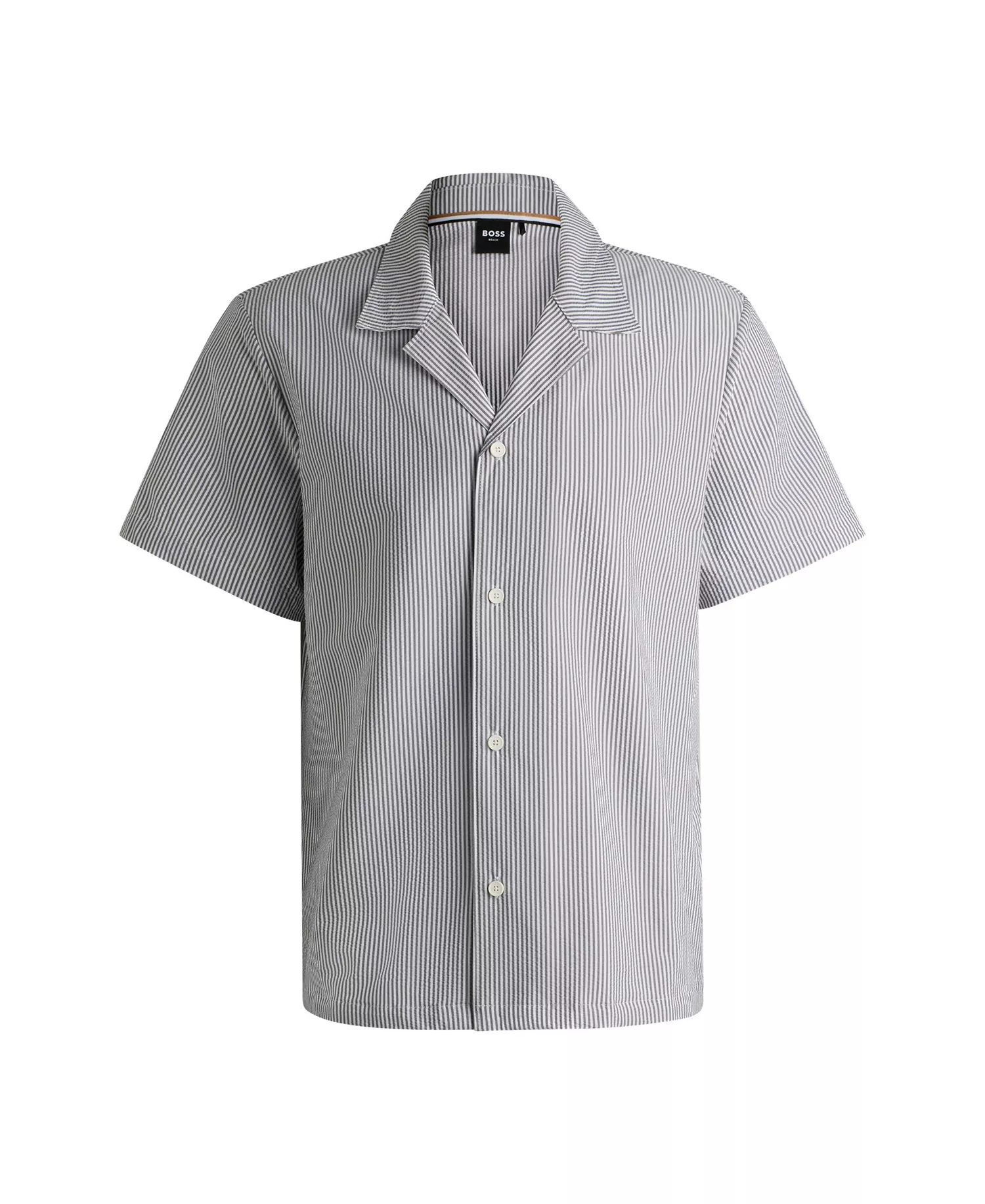 Men's Seersucker Fabric Regular-Fit Shirt - Navy - L