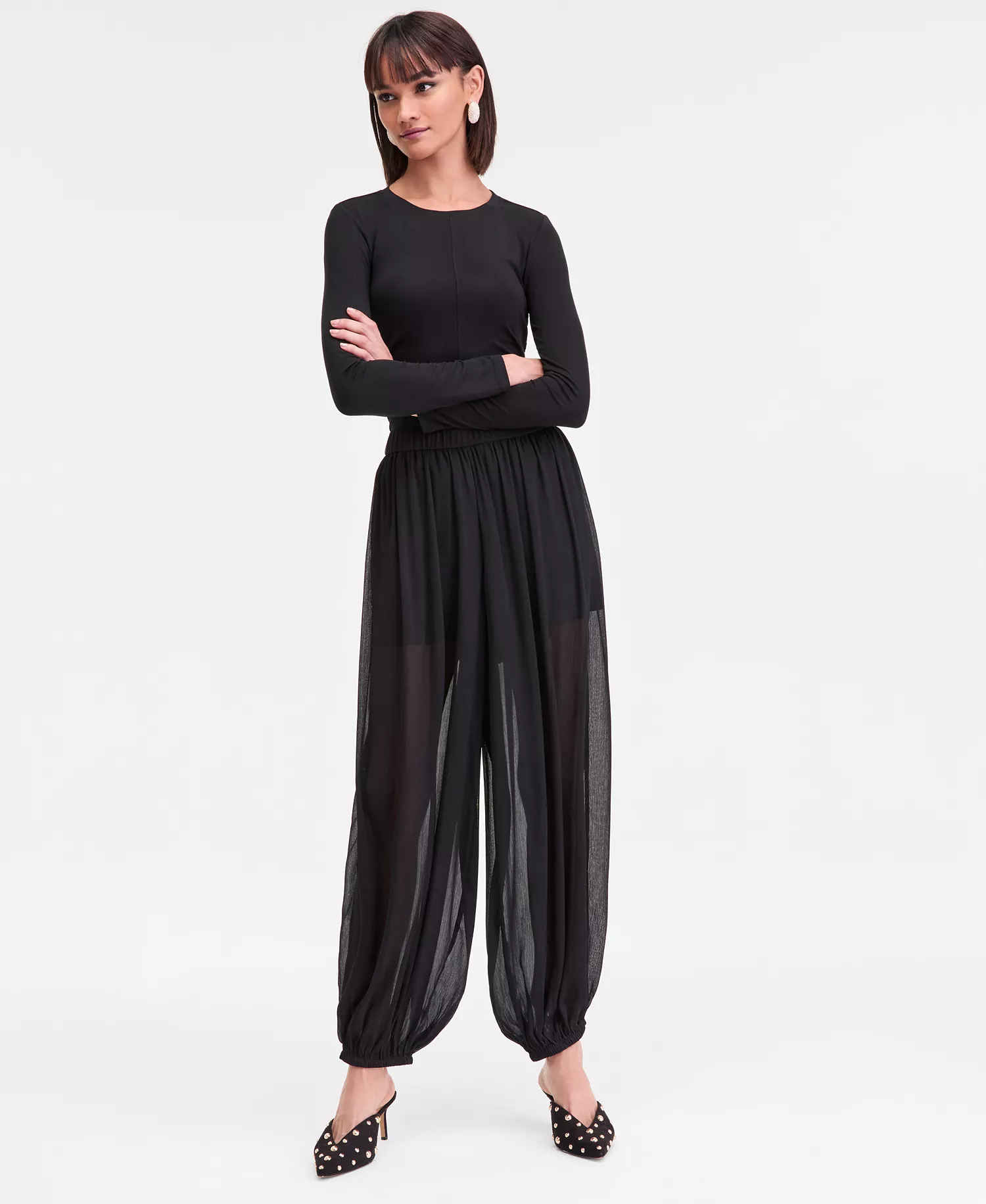 Women's Pull-On Crinkle-Chiffon Balloon Pants, Macy's Exclusive - Amaranth - L