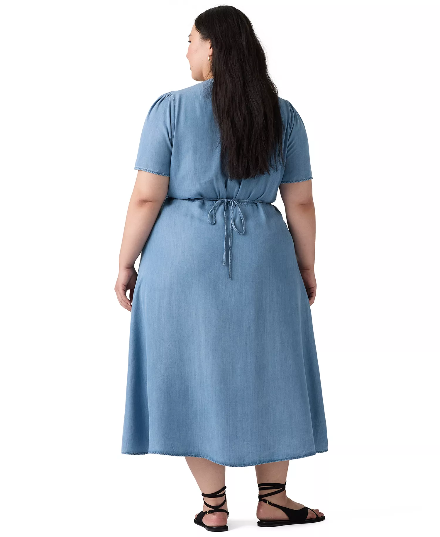 Plus Size V-Neck Short-Sleeve Midi Dress - Blue - 1X