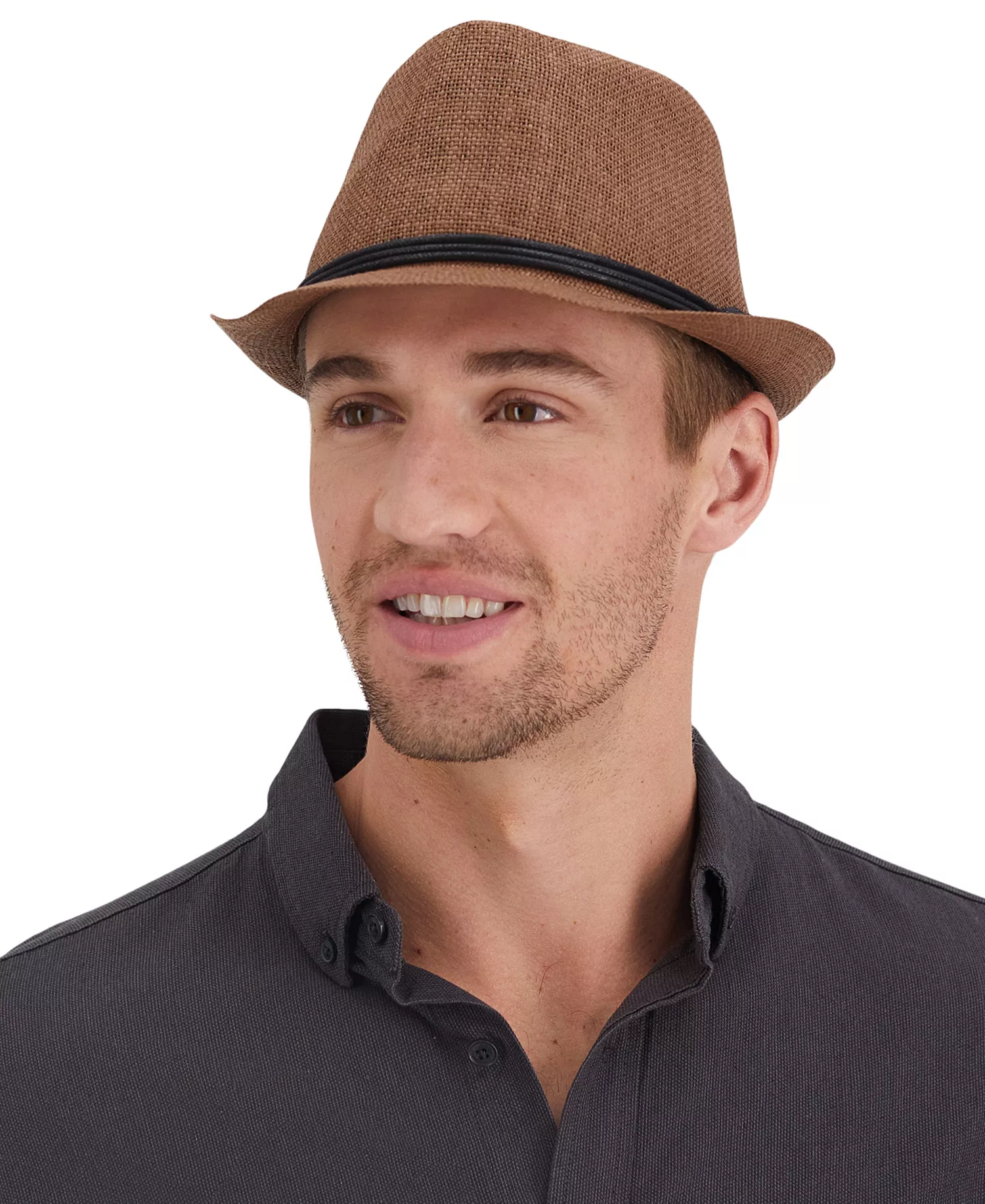 Men's Paper Straw Vintage-Inspired Fedora Hat  - Brown - L/XL