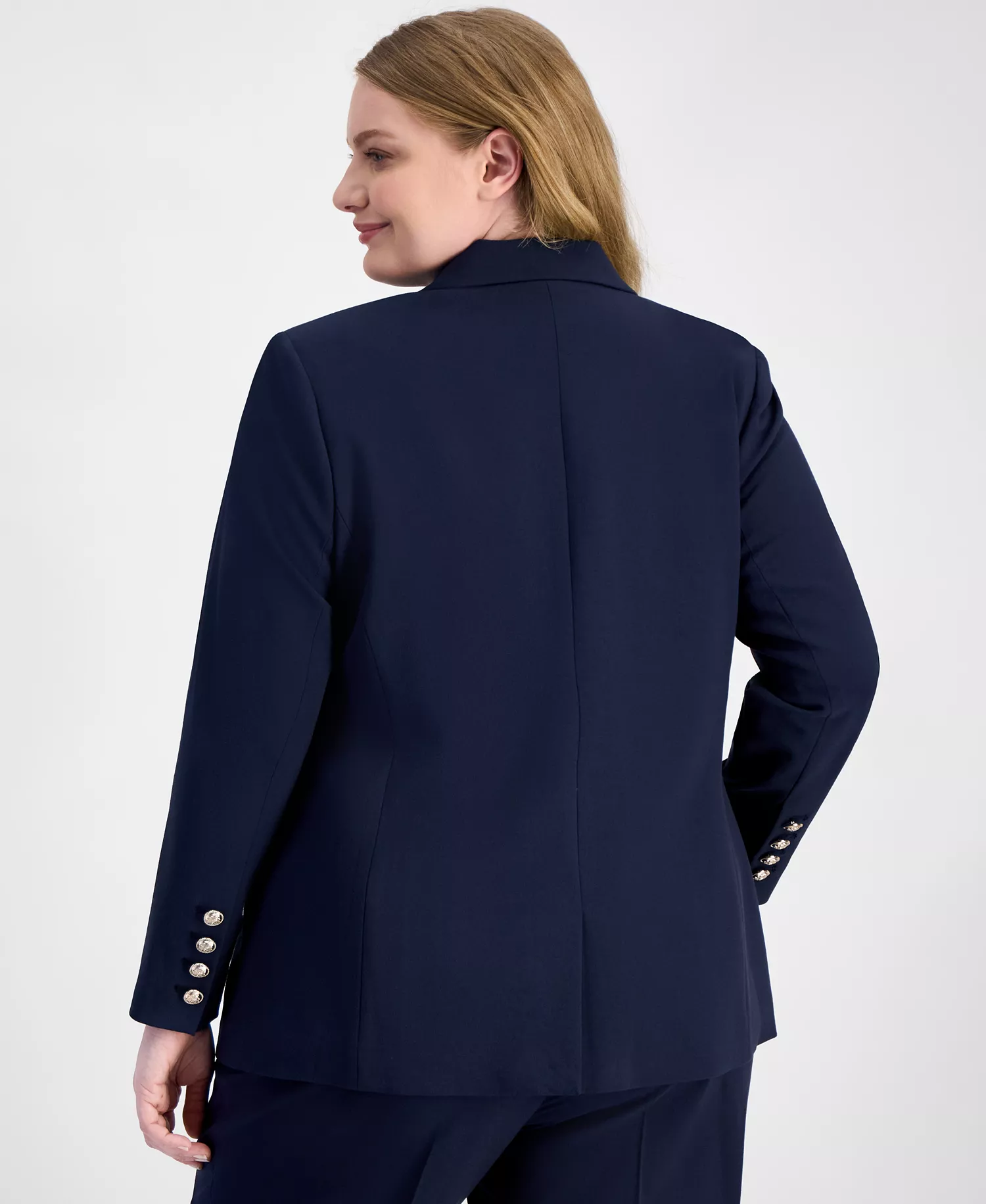 Plus Size Peak-Lapel Single-Button Blazer  - New Navy - 14W