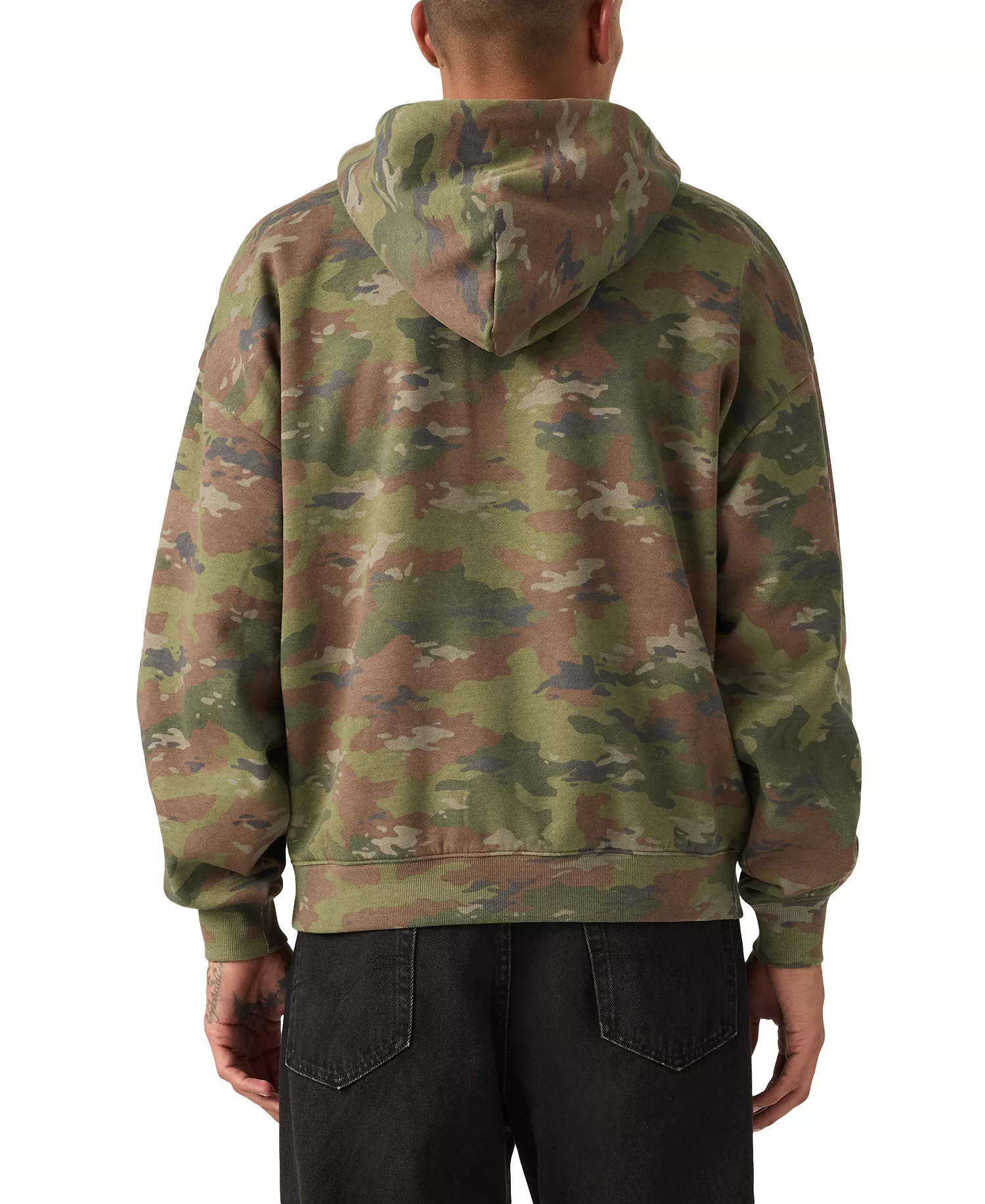Men's Relaxed-Fit Cropped Full-Zip Hoodie - Camo - 2XL