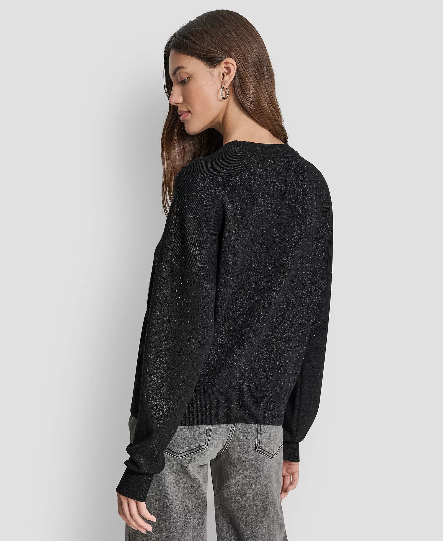 Women's Sparkle Hotfix Long Sleeve Sweater - Black - L