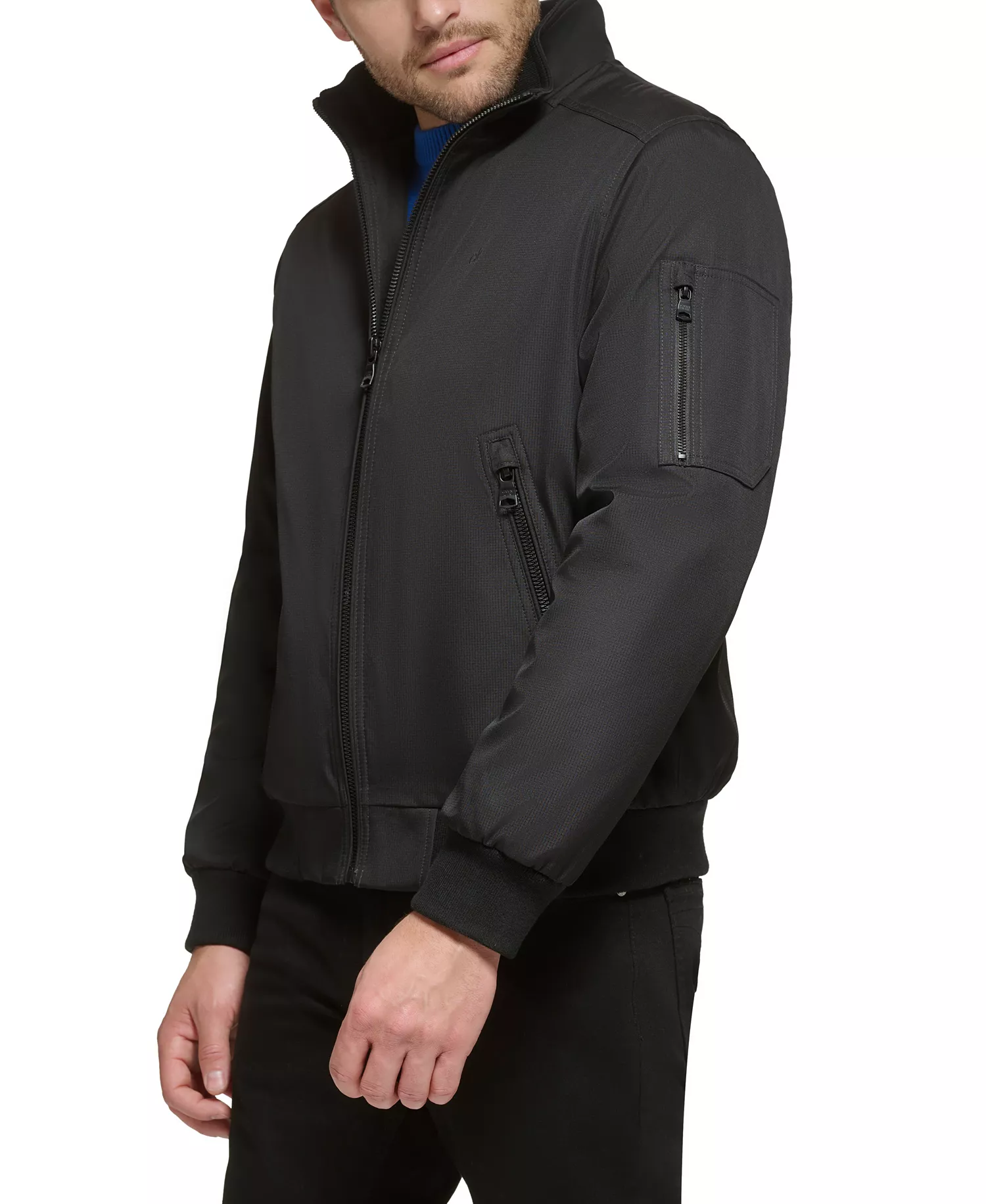 Men's Classic Zip-Front Ripstop Bomber Jacket - Black - 2XL