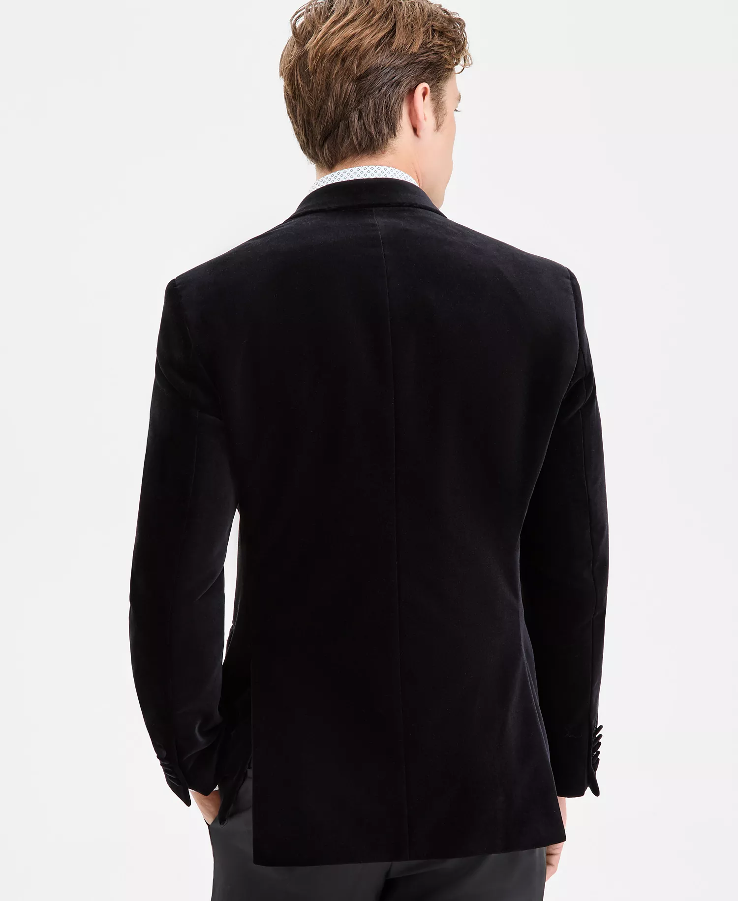 Men's Slim-Fit Solid Velvet Sport Coat - Black - 36R
