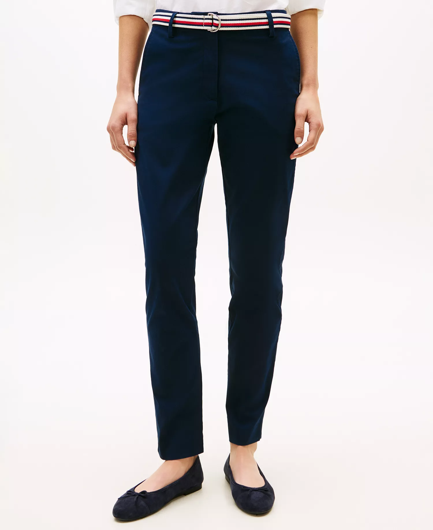 Women's Twill Slim Belted Chinos Pants - Dark Night - 10