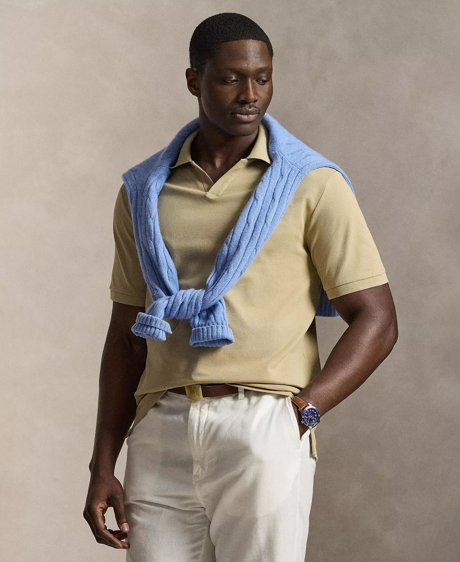 Men's Big & Tall Johnny Collar Polo Shirt - Coastal Beige - 2LT