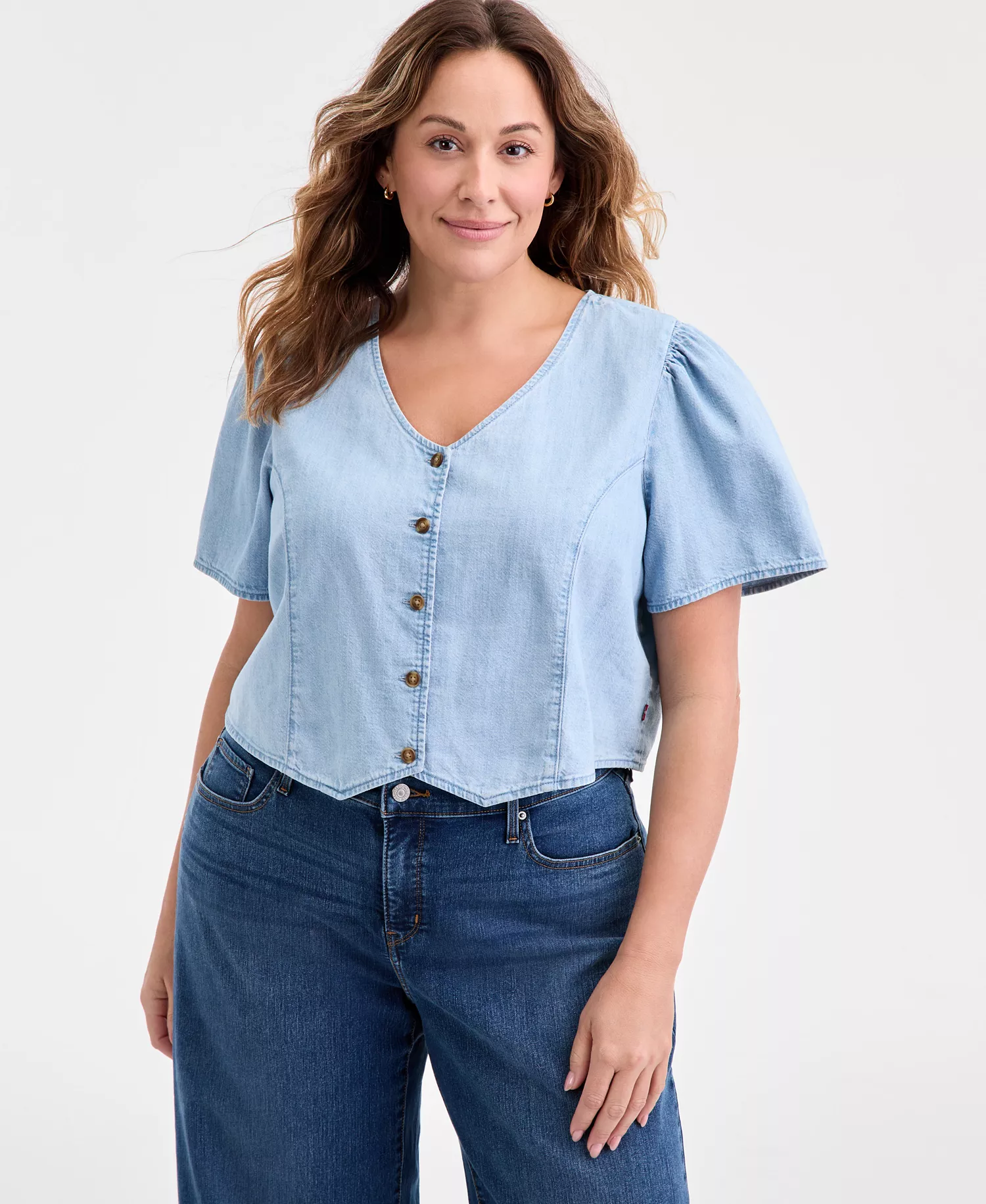 Plus Size Moxie Cotton Denim Blouse - Soft As Butter 3 - 1X