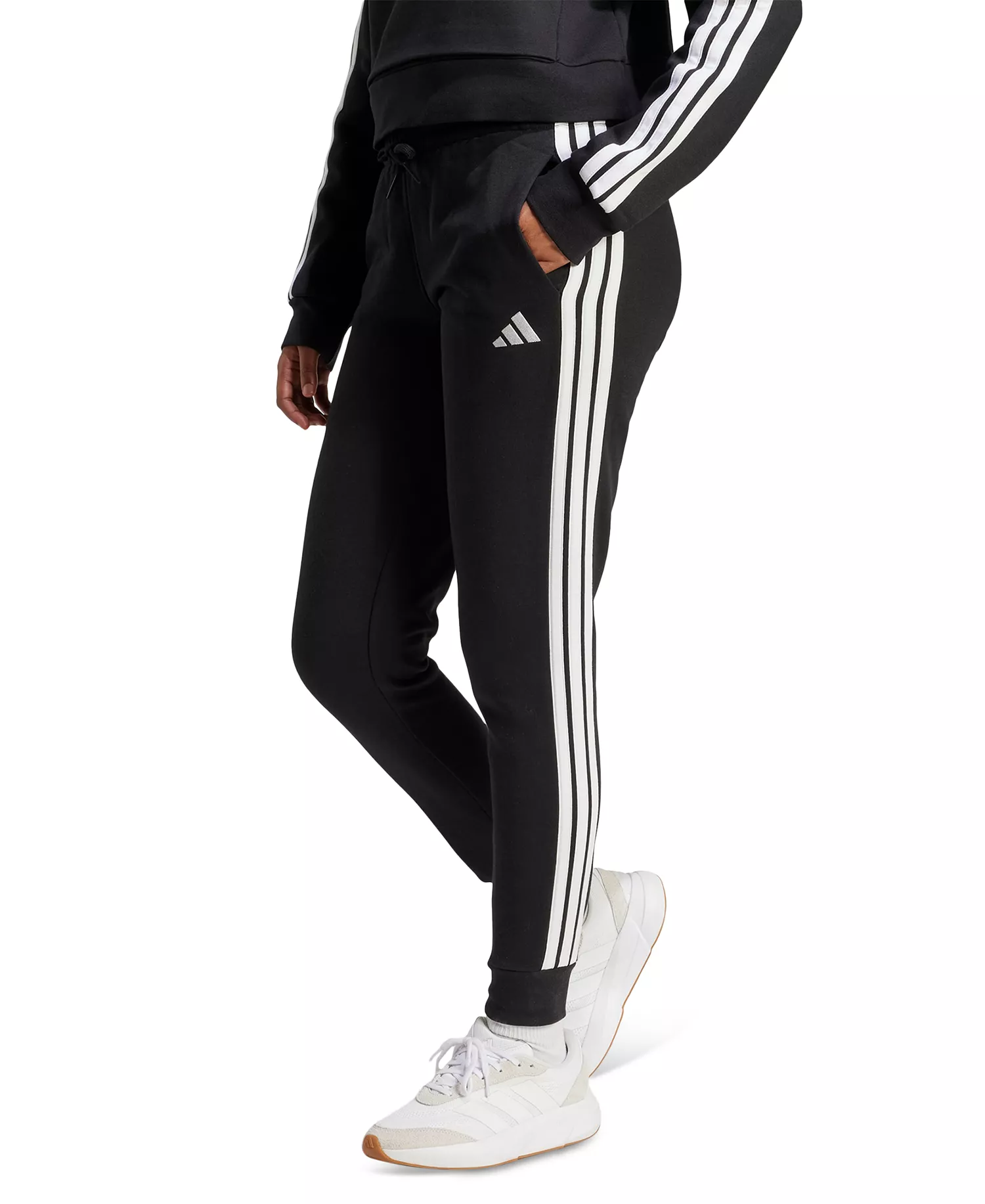 Women's Essentials Three Stripes Fleece Slim Pants - Black/white - 2XL