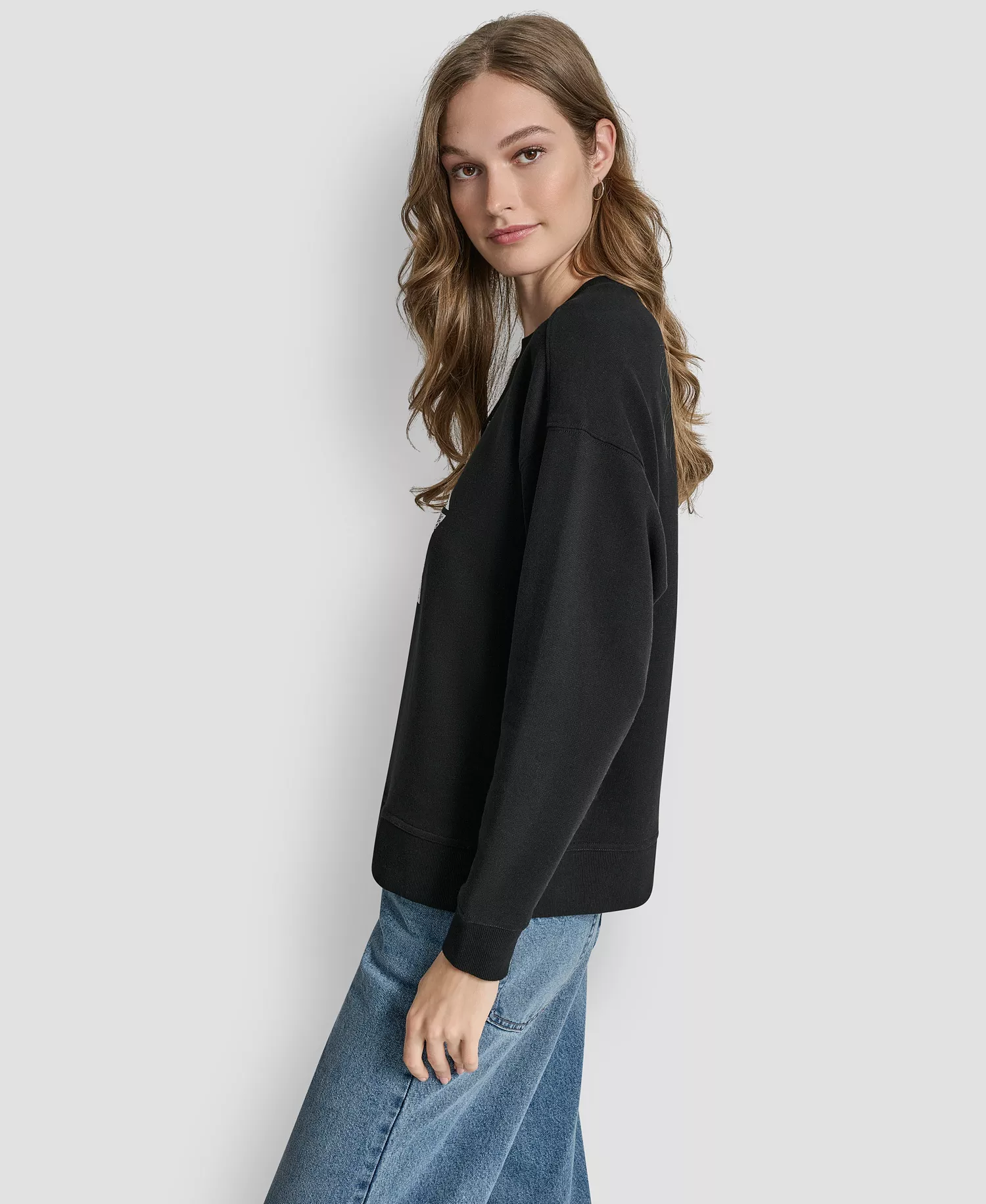 Women's Stacked Foil Logo Crewneck Sweatshirt - Black/silver - XL