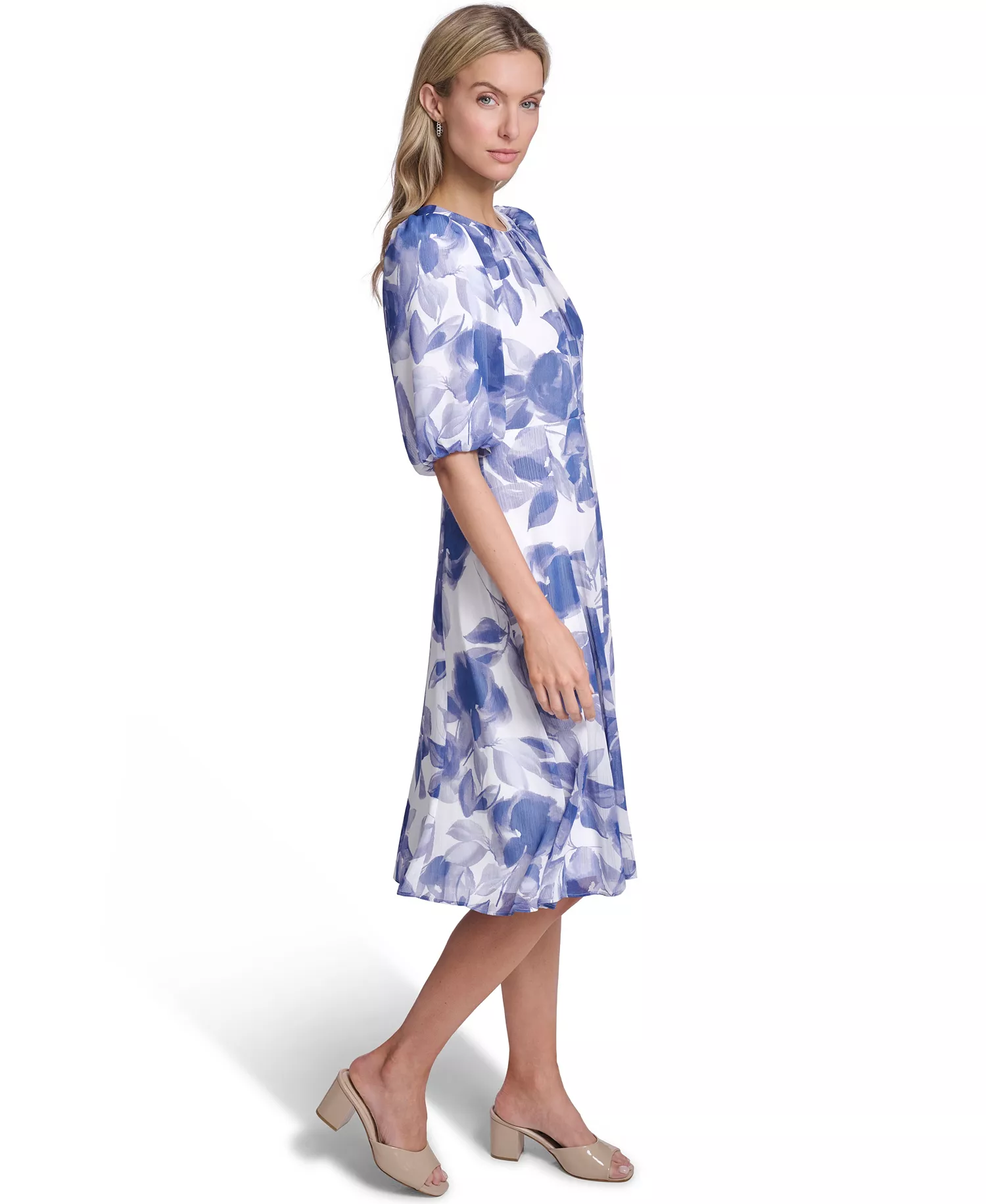 Petite Balloon-Sleeve Printed Midi Dress - Spring Mist Multi - 0P