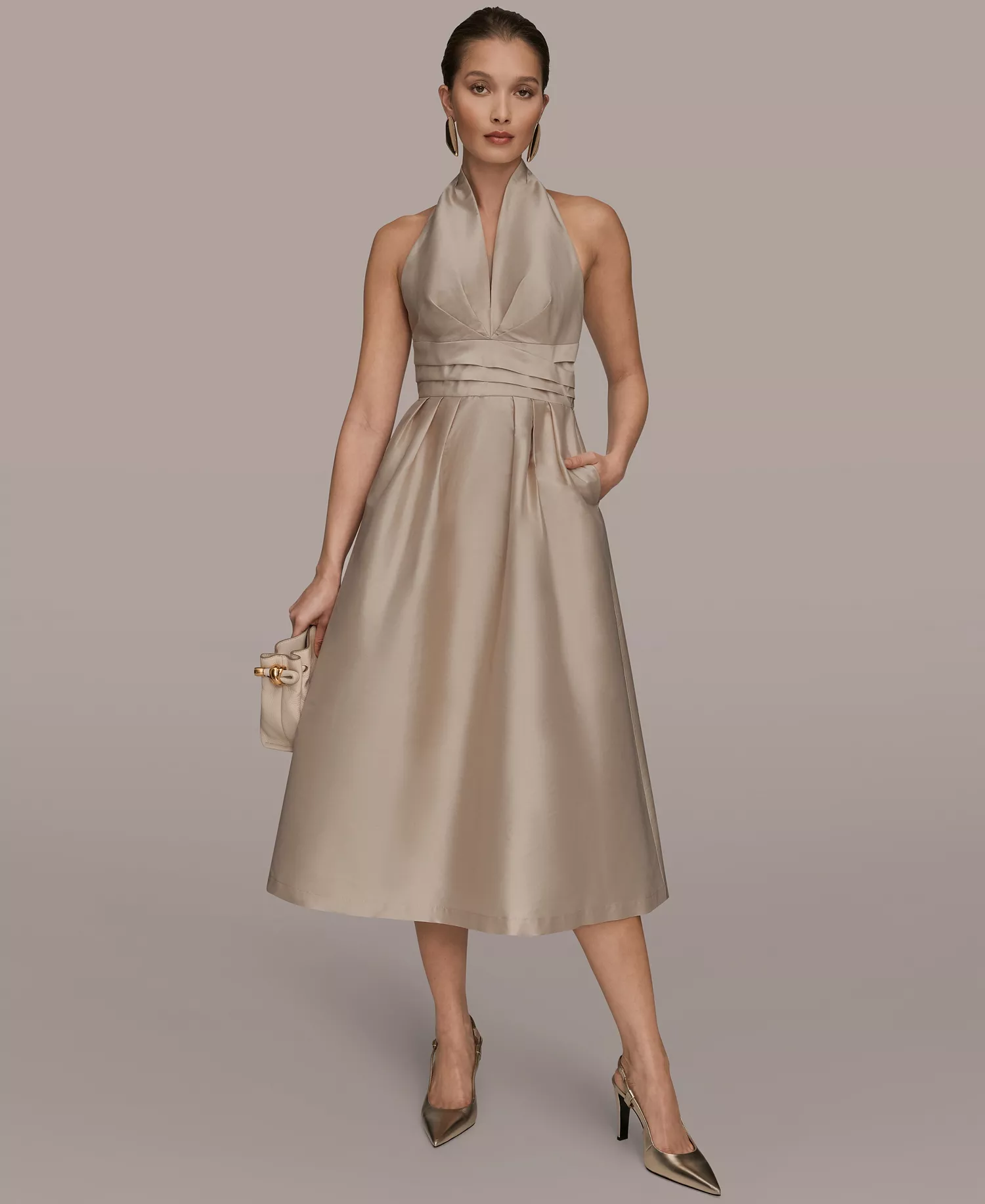 Women's A-Line Halter Midi Dress - Gold - 10