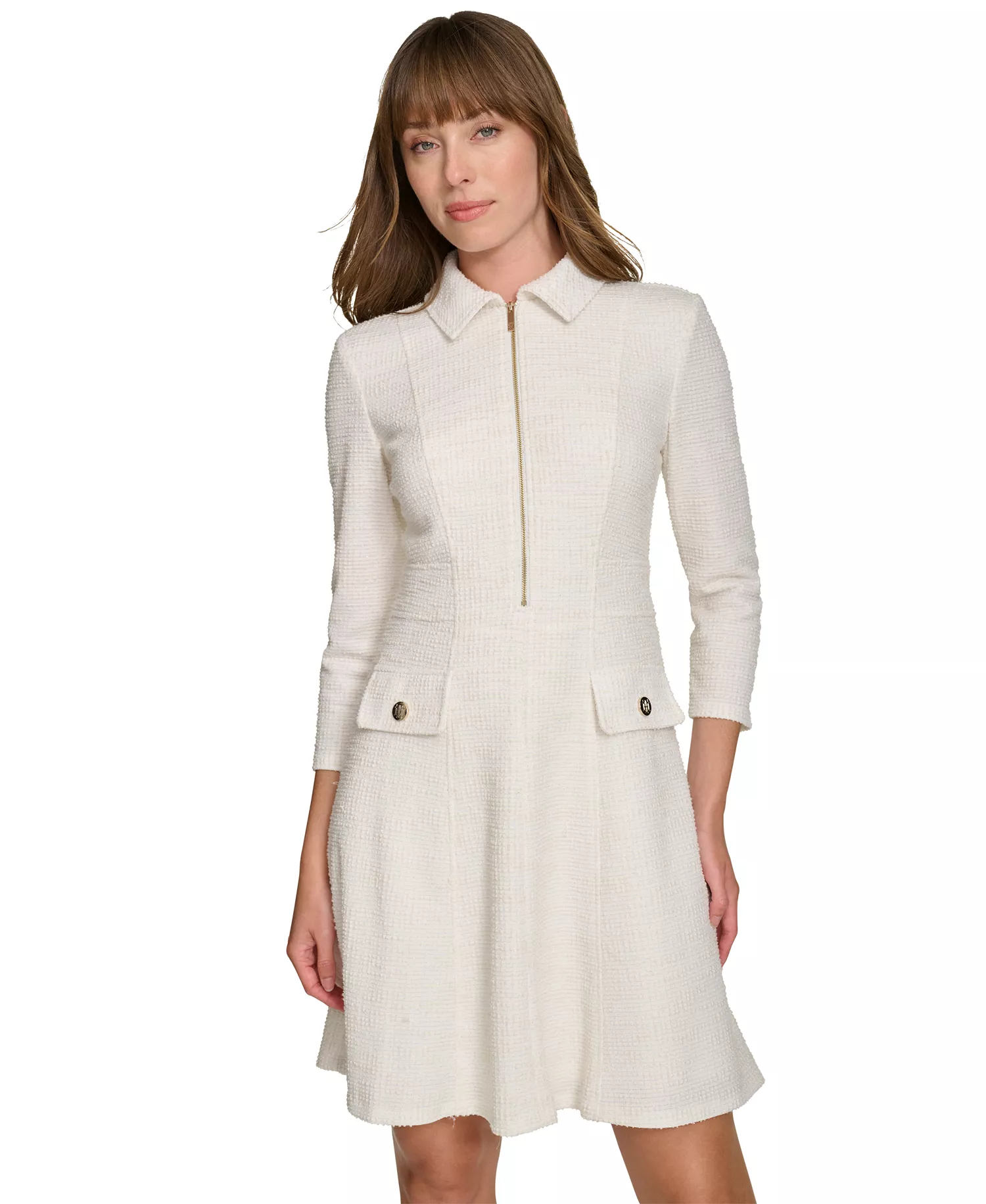 Petite Sparkle Bouclé Shift Dress - Cream - 10P