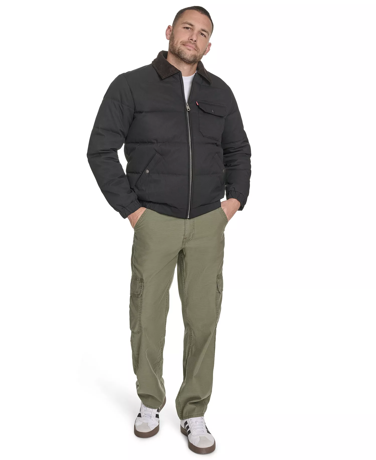 Men's Quilted Corduroy Collar Depot Jacket - Black - 2XL