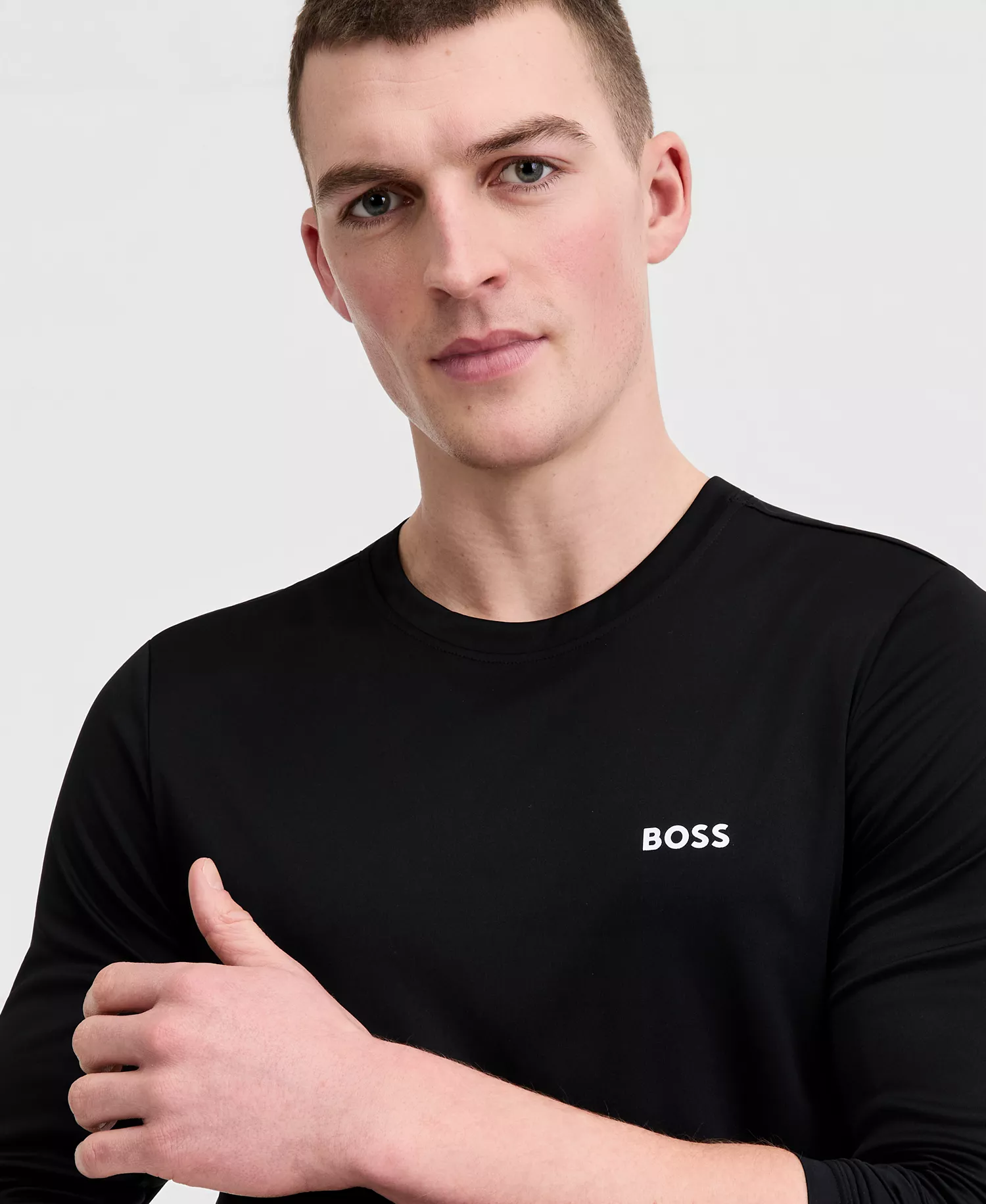 BOSS by Men's Long-Sleeve UV Protection Rashguard Swim Shirt - Black - 2XL