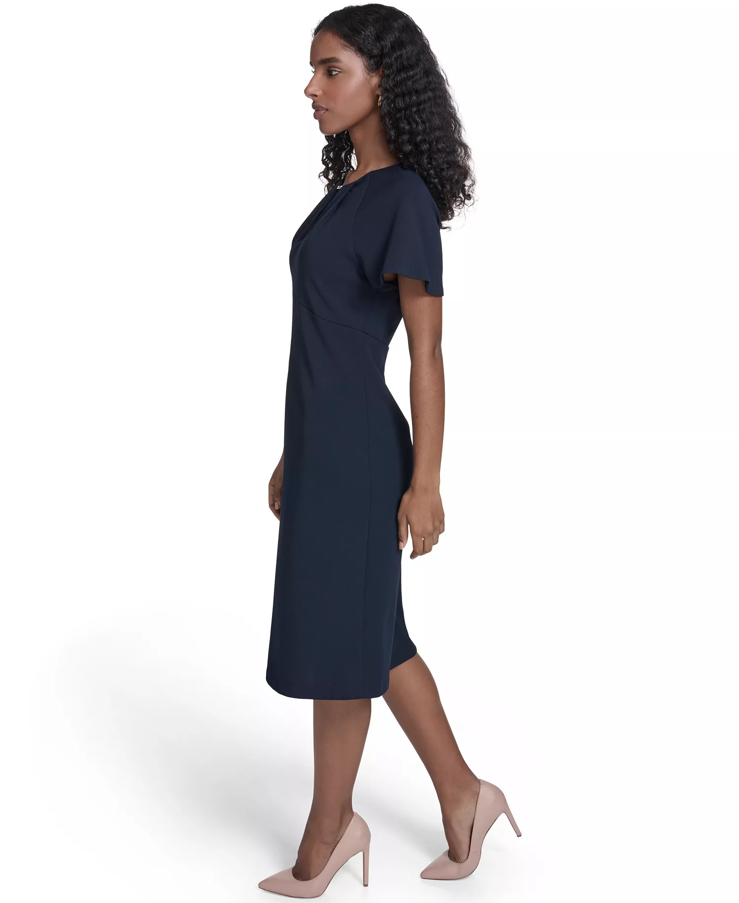 Women's Key-Hole Neck Midi Dress - Sky Captain - 10