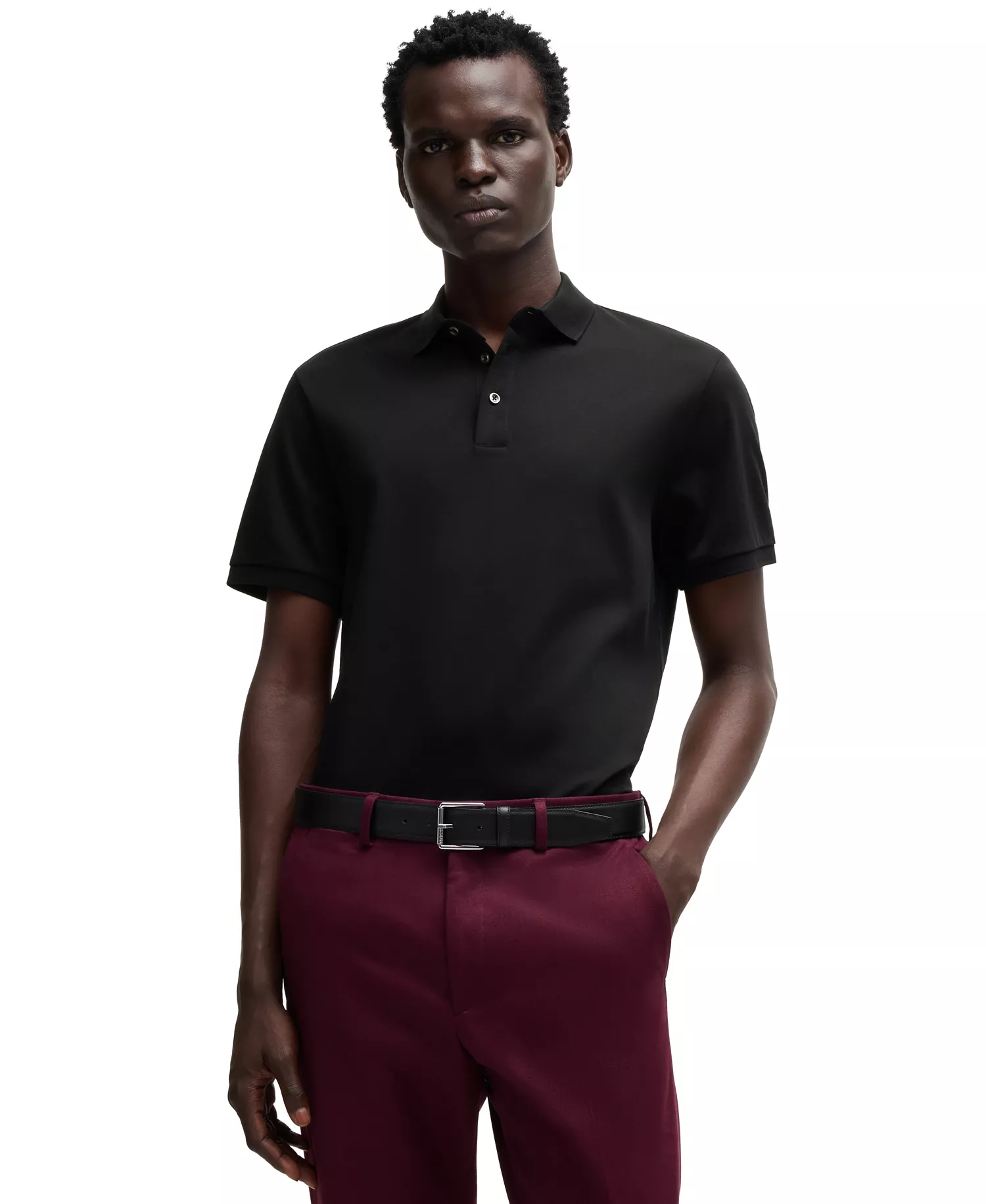 Men's Mercerized Cotton Regular-Fit Polo Shirt - Black - L