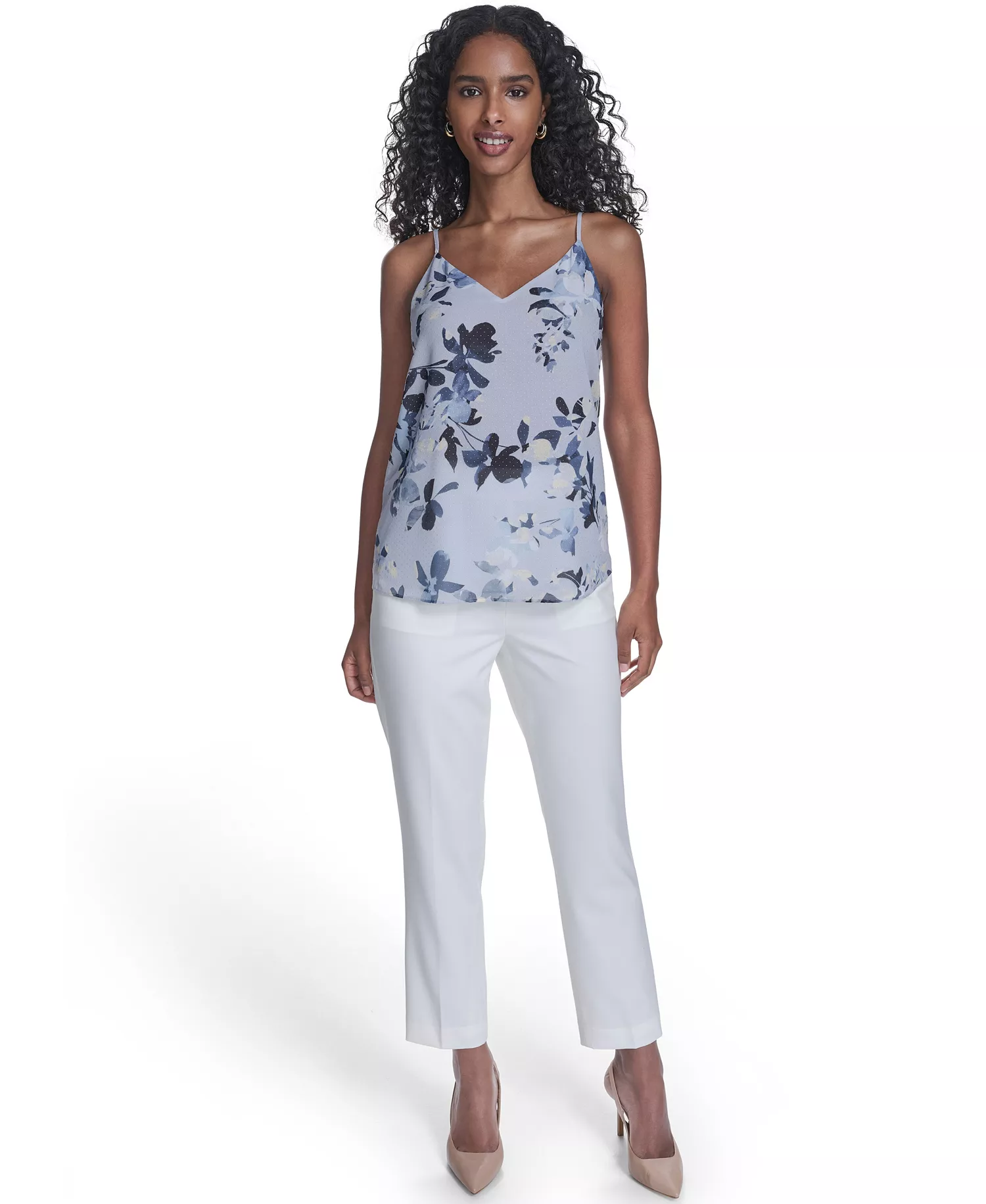 Women's Printed Metallic Dot Camisole Top - Mist/double Cream Multi - L