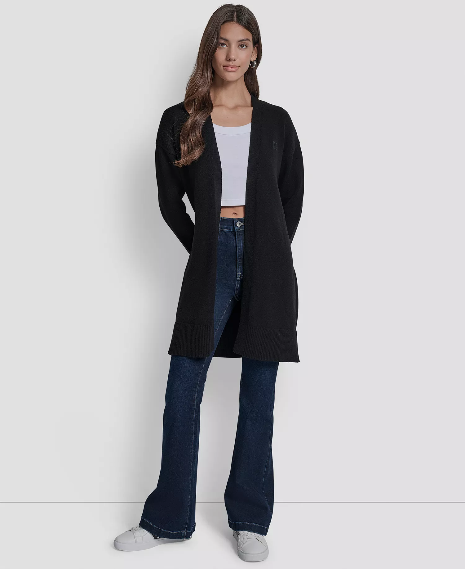 Petite Long Sleeves Cardigan with Lasso Belt - Black - PL