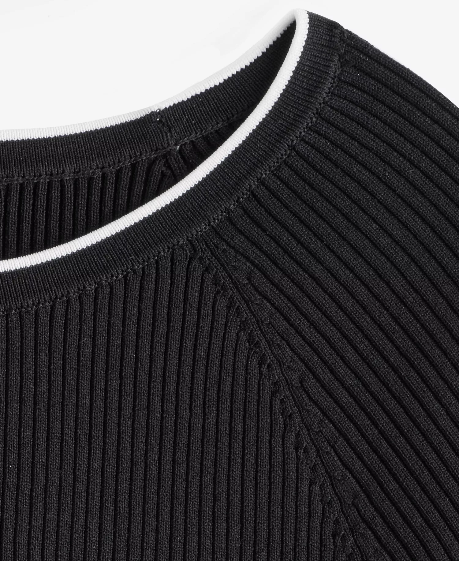 Women's Rib-Knit Short-Sleeve Sweater, Macy's Exclusive - Deep Blk W Whit - L