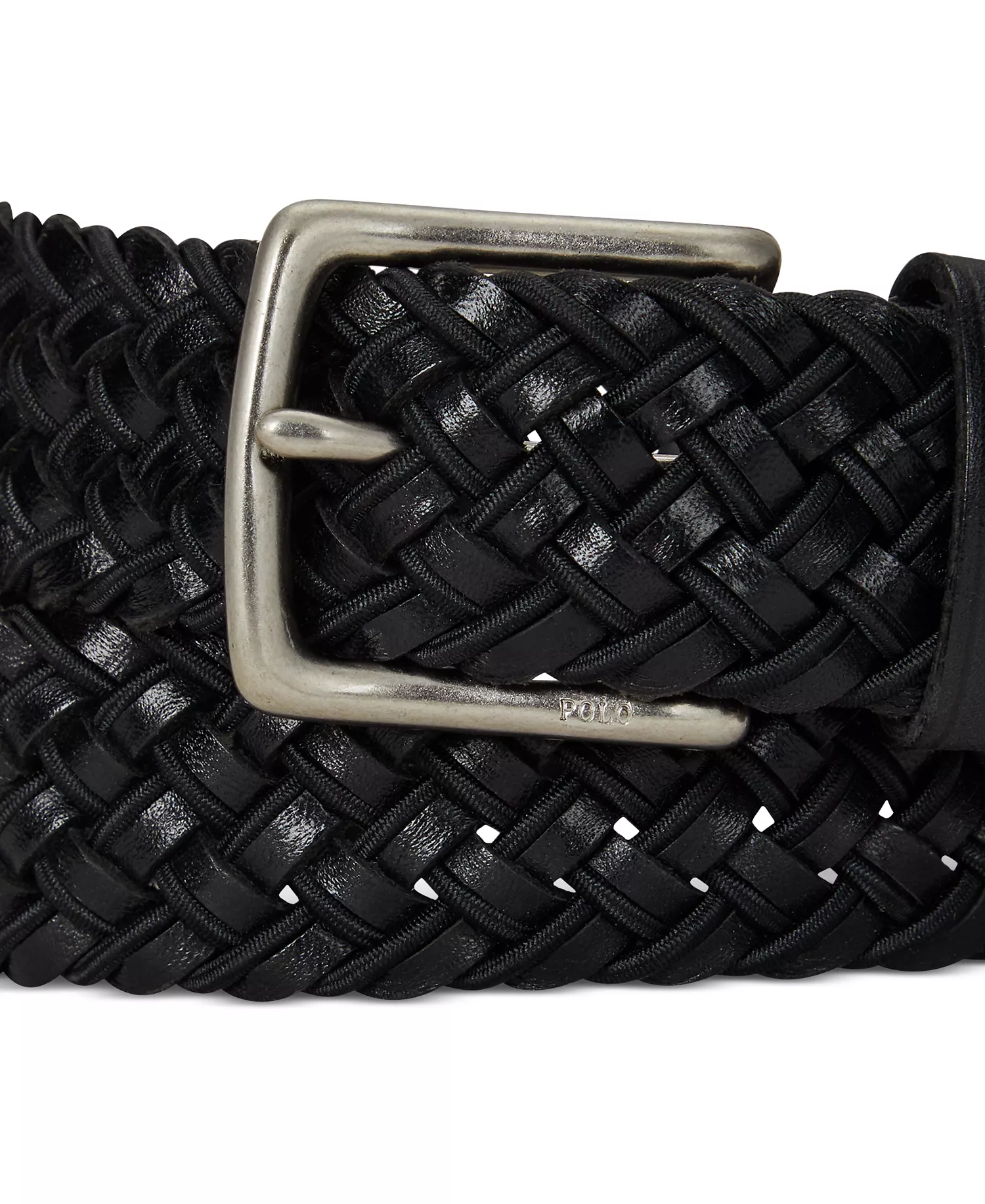 Men's Leather & Braided Cord Woven Belt - Black - L