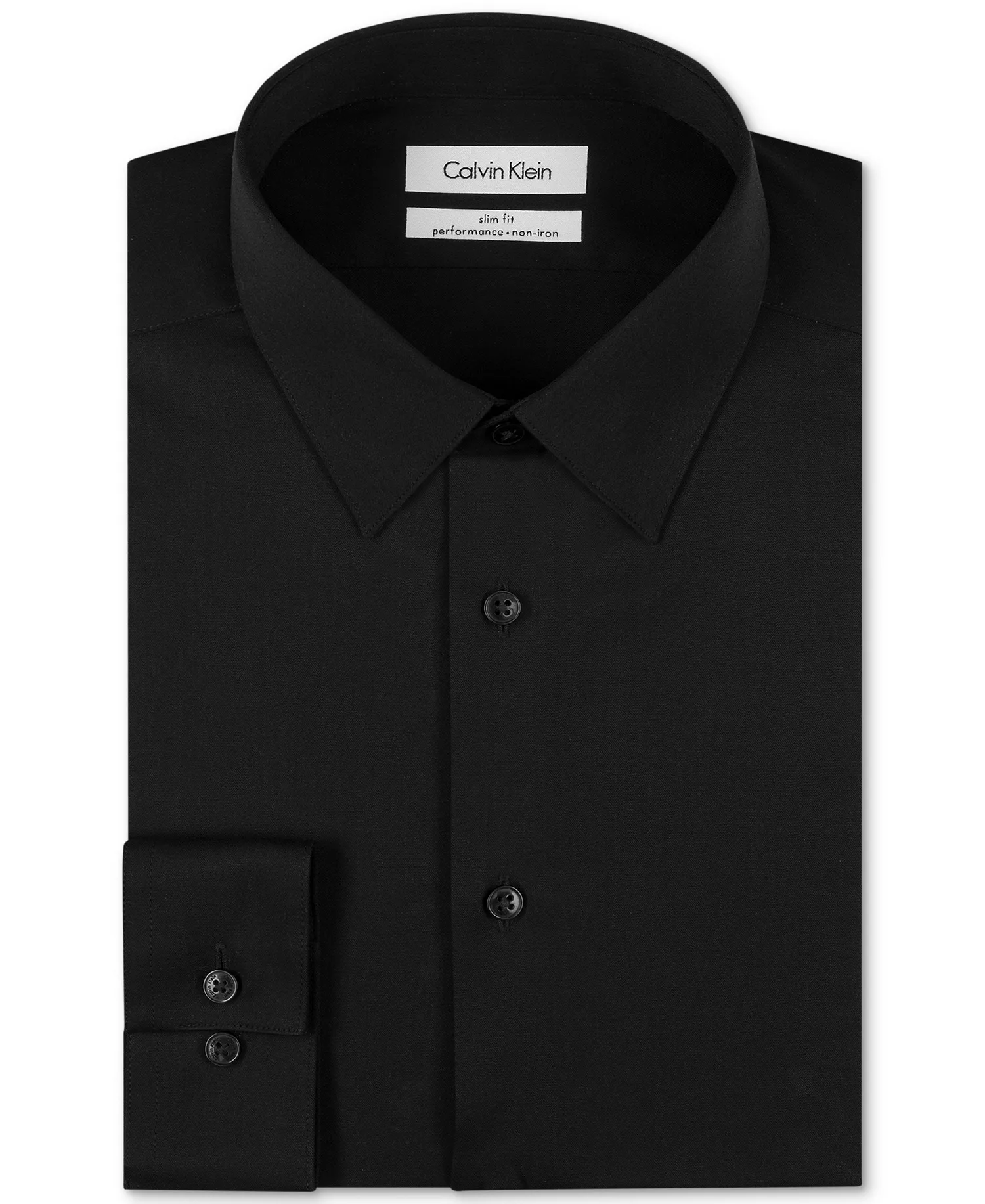 Men's Slim-Fit Non-Iron Herringbone Dress Shirt - Black - 14 32/33