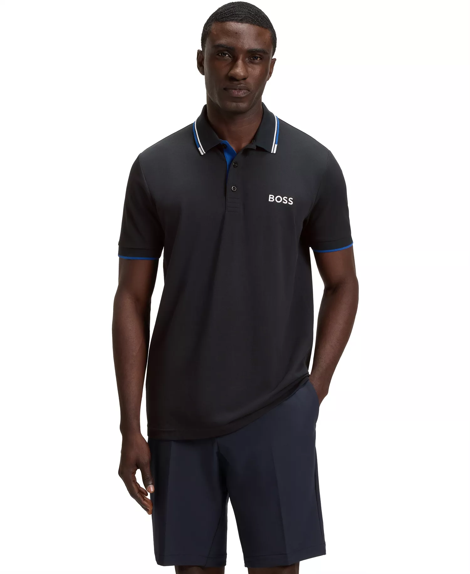 Men's Cotton-Blend Polo Shirt - Dark Blue - L