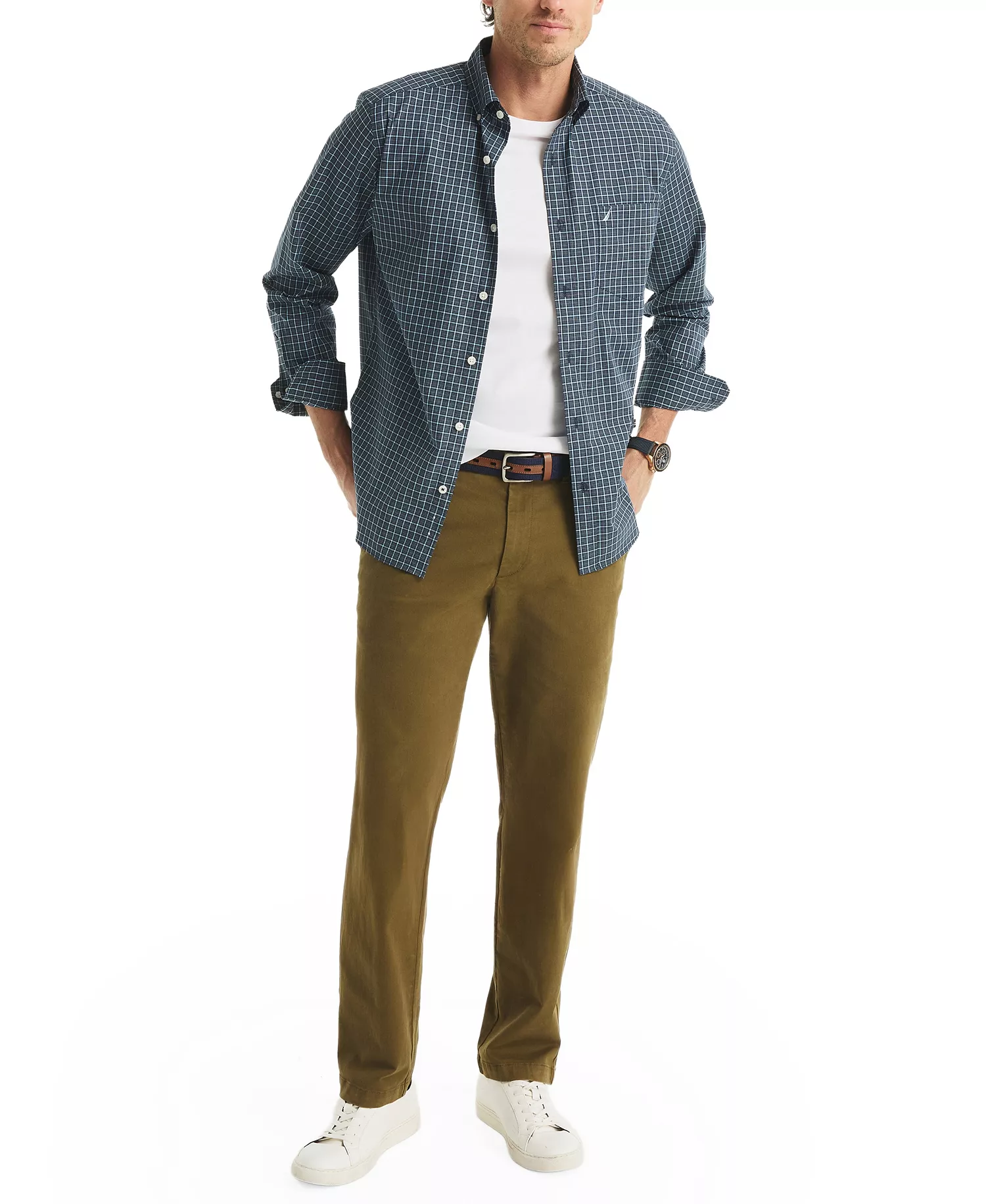 Men's Plaid Print Long Sleeve Shirt - Navy Seas - S