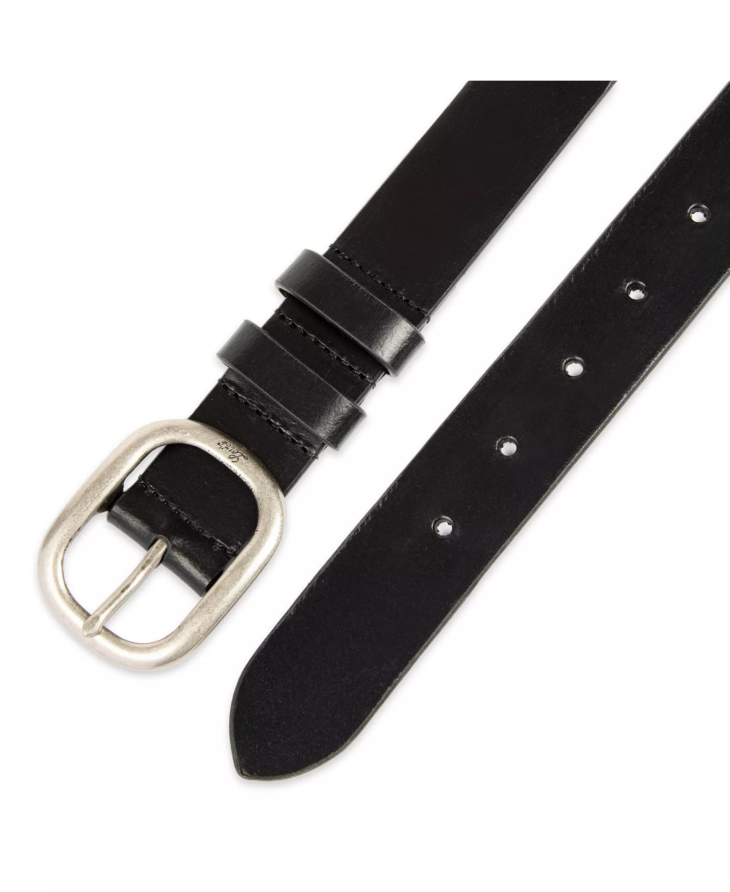 Women's Casual Center Bar Double Loop Leather Belt - Black - L